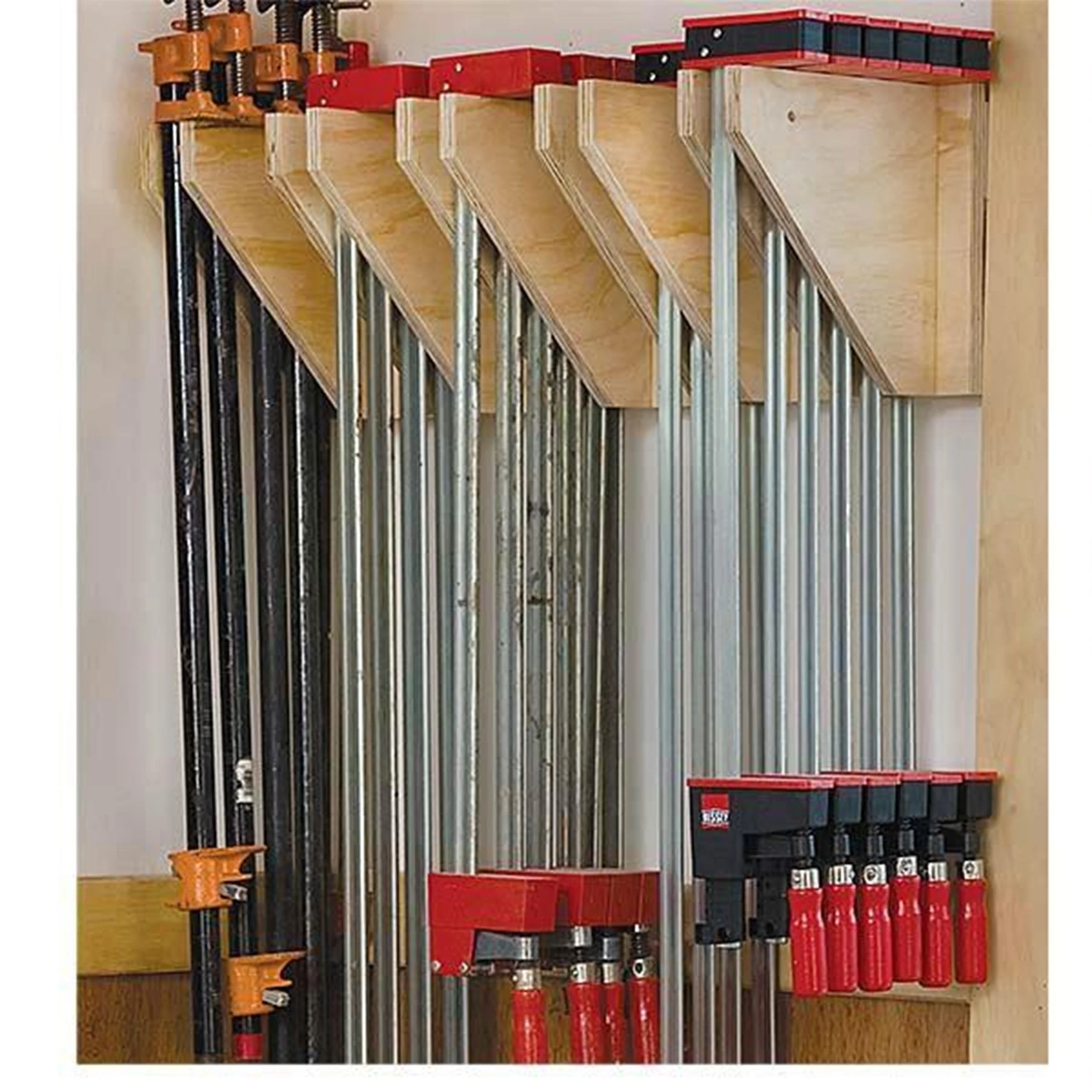 Woodworking Project Paper Plan to Build Wall-Mounted Clamp Rack