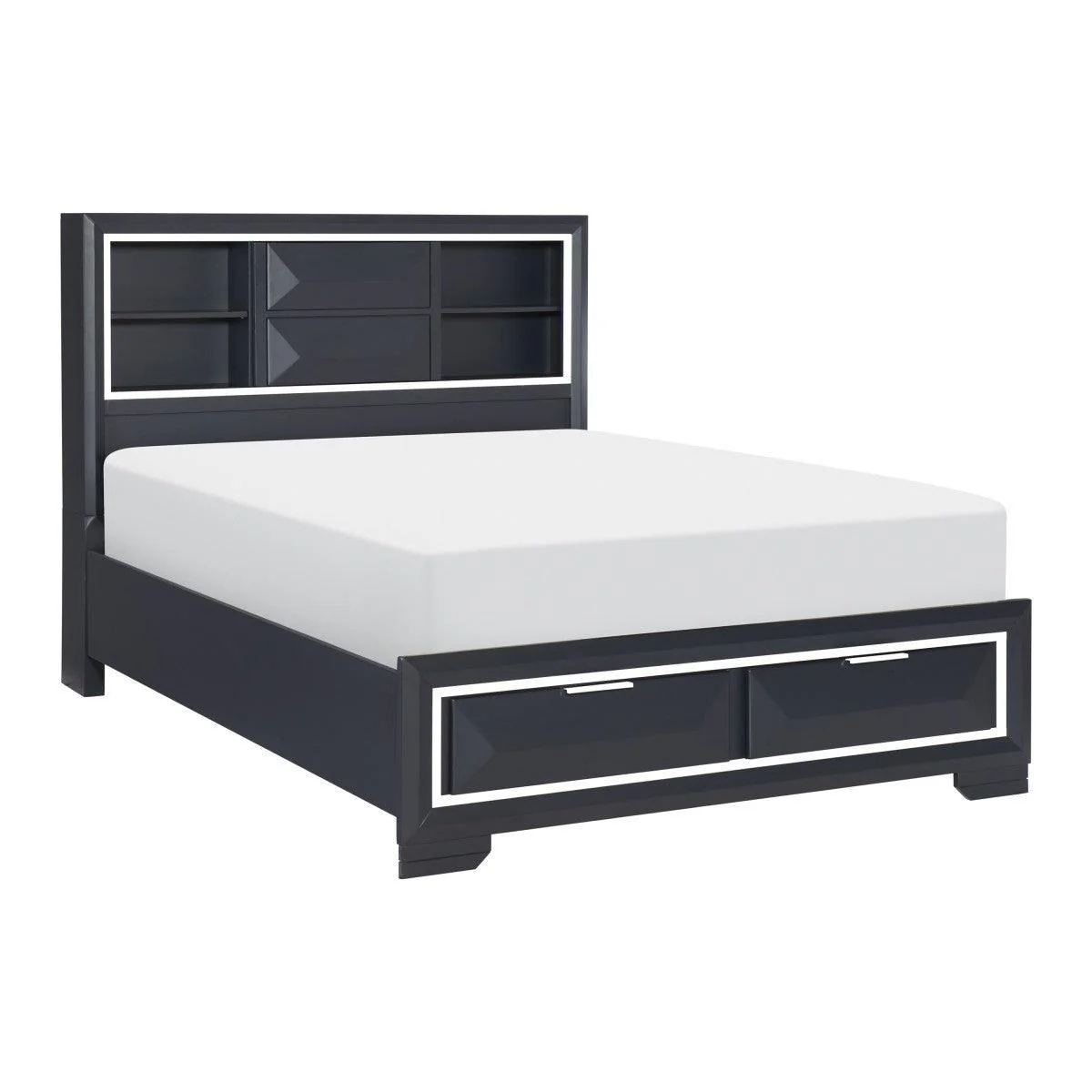 Rosemont Midnight Blue Bookcase Storage Platform King Bed - Image 2