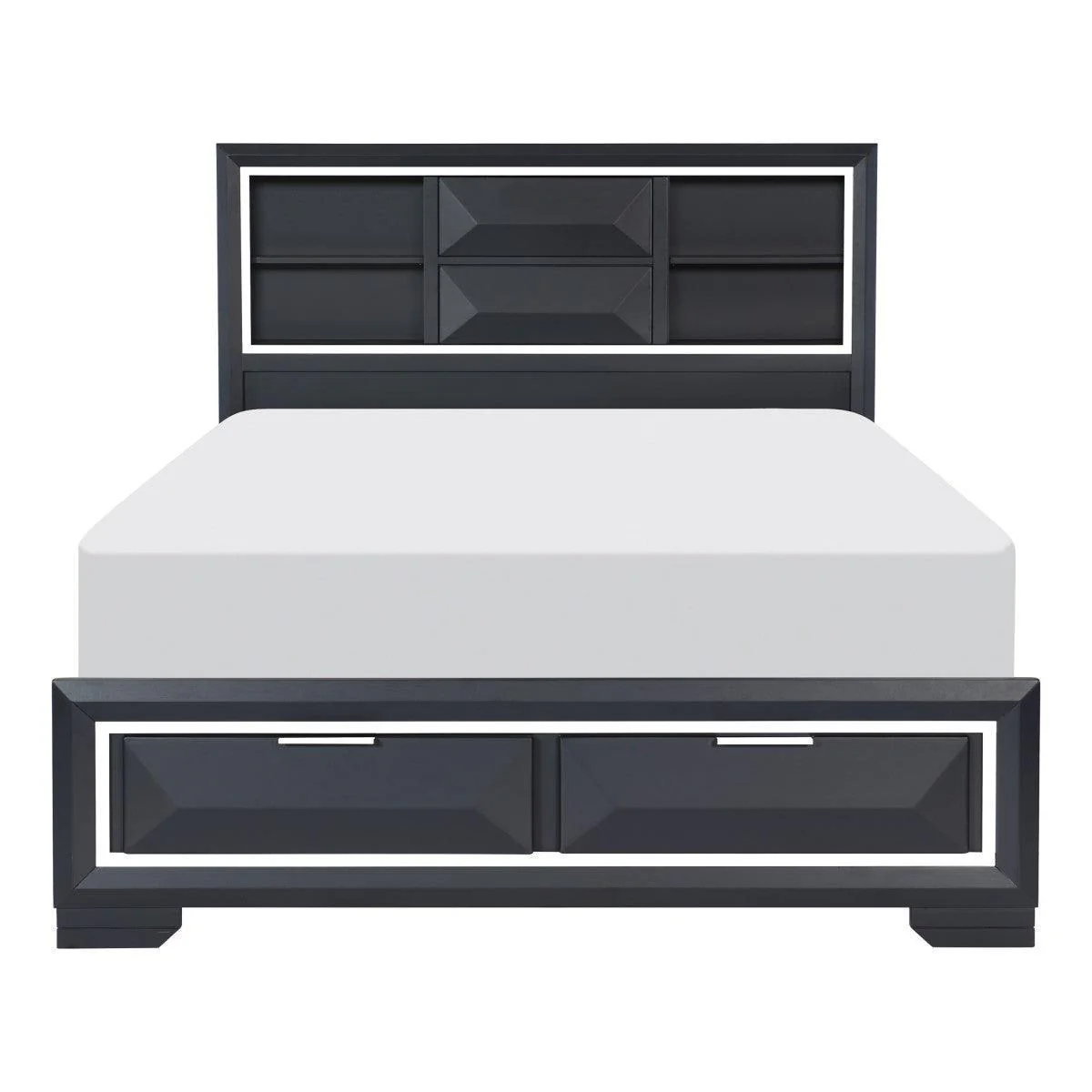 Rosemont Midnight Blue Bookcase Storage Platform Queen Bed - Image 1