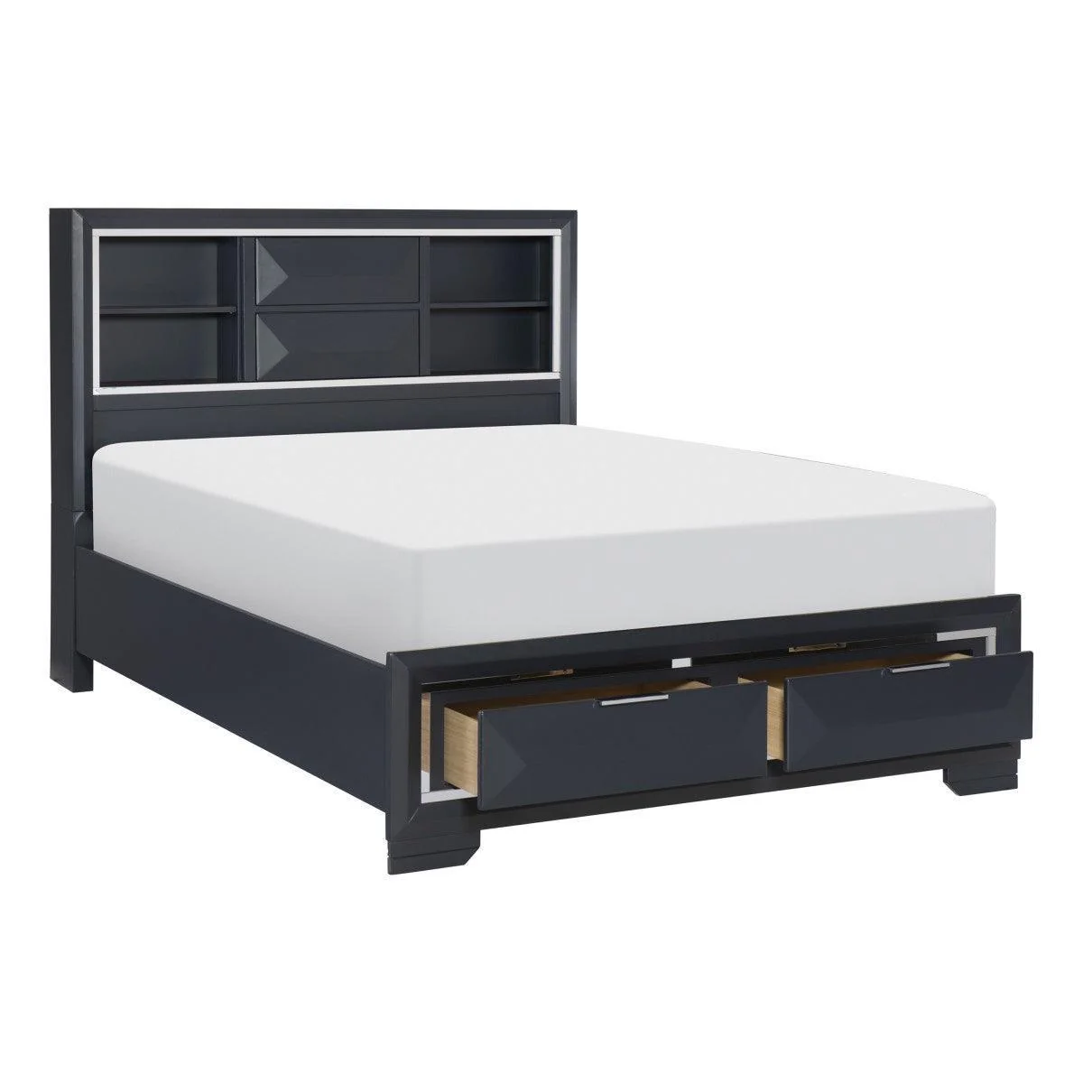 Rosemont Midnight Blue Bookcase Storage Platform King Bed - Image 3