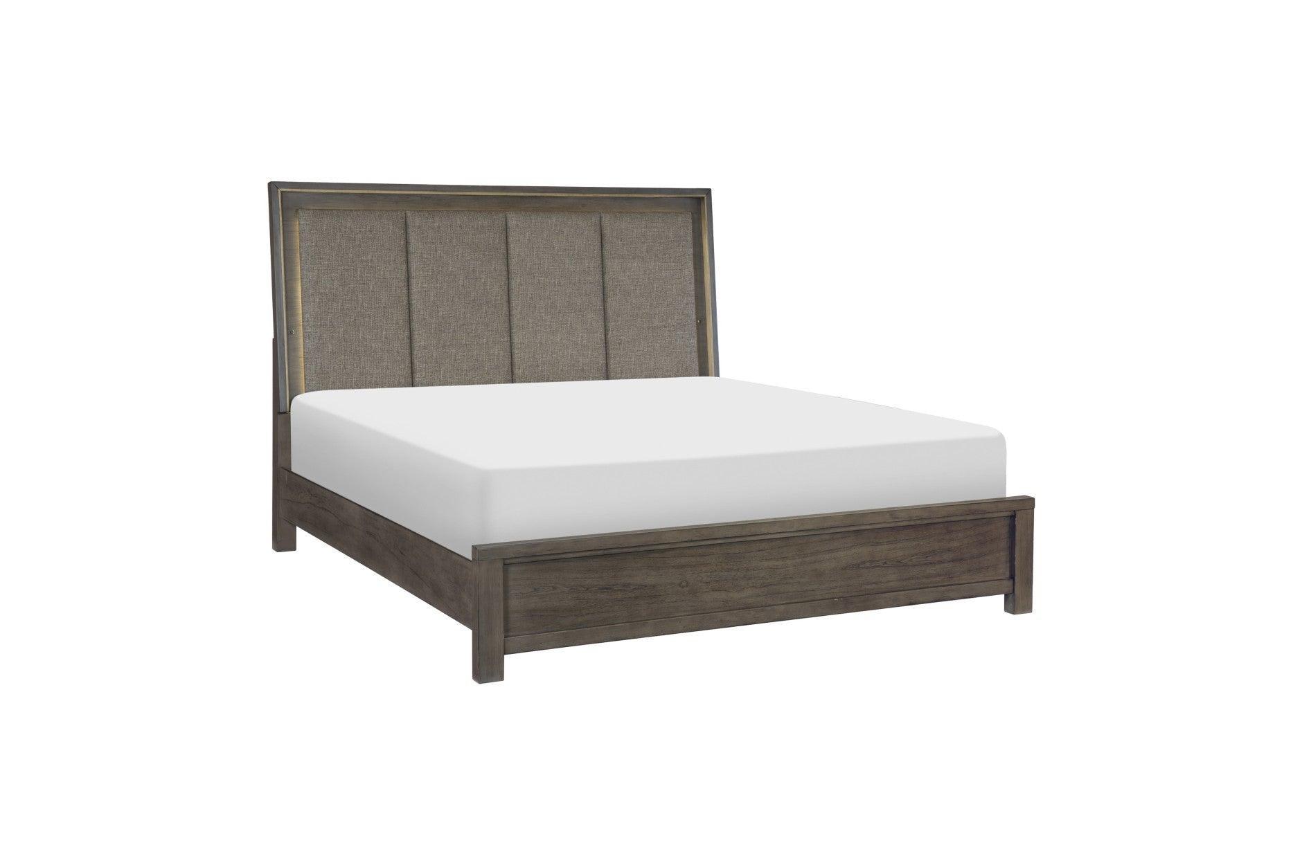Scarlett Brown Gray Fabric LED Panel Bedroom Set - Image 3