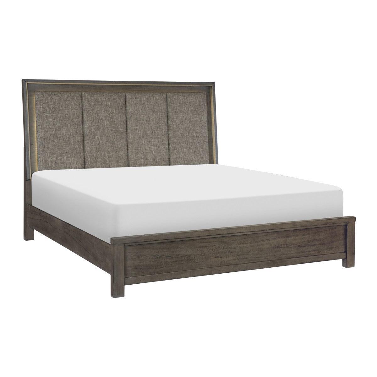 Scarlett Brown Gray Fabric LED Panel Queen Bed - Image 2