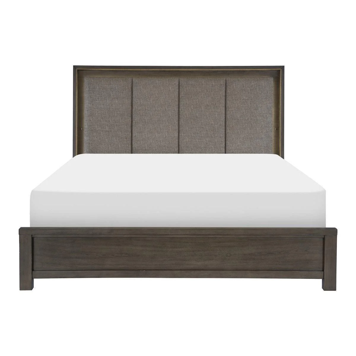 Scarlett Brown Gray Fabric LED Panel Queen Bed - Image 1