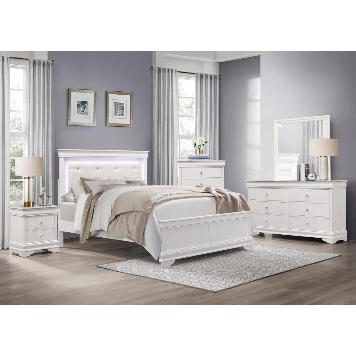 Lana White Faux Leather Tufted LED Full Bed - Image 3