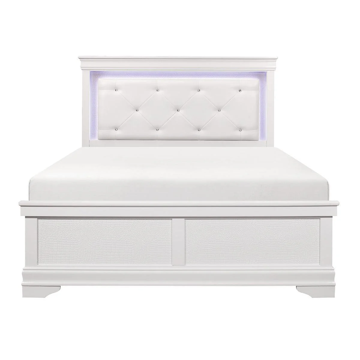 Corbin White Fabric Leather Upholstered Tufted Twin Bed With LED