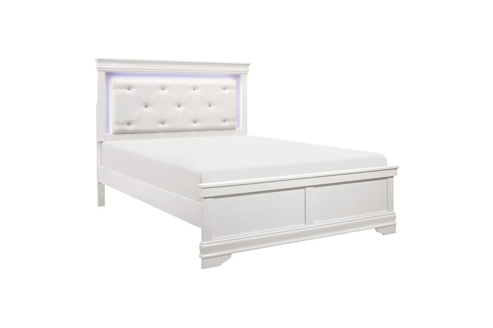 Lana White Faux Leather Tufted LED Panel Bedroom Set - Image 3