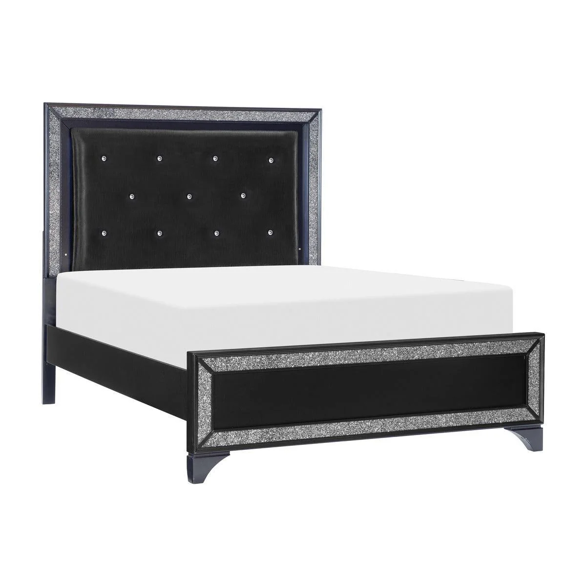 Salon Black Faux Leather Tufted LED Panel King Bed - Image 2