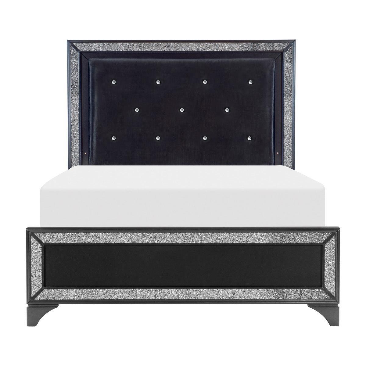 Salon Black Faux Leather Tufted LED Panel Queen Bed - Image 1