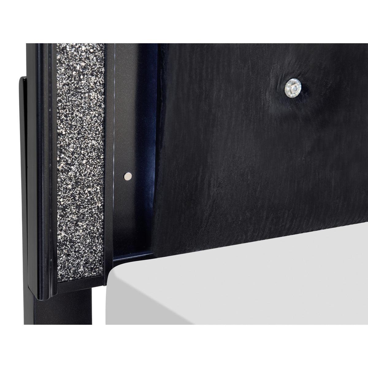 Salon Black Faux Leather Tufted LED Panel King Bed - Image 3