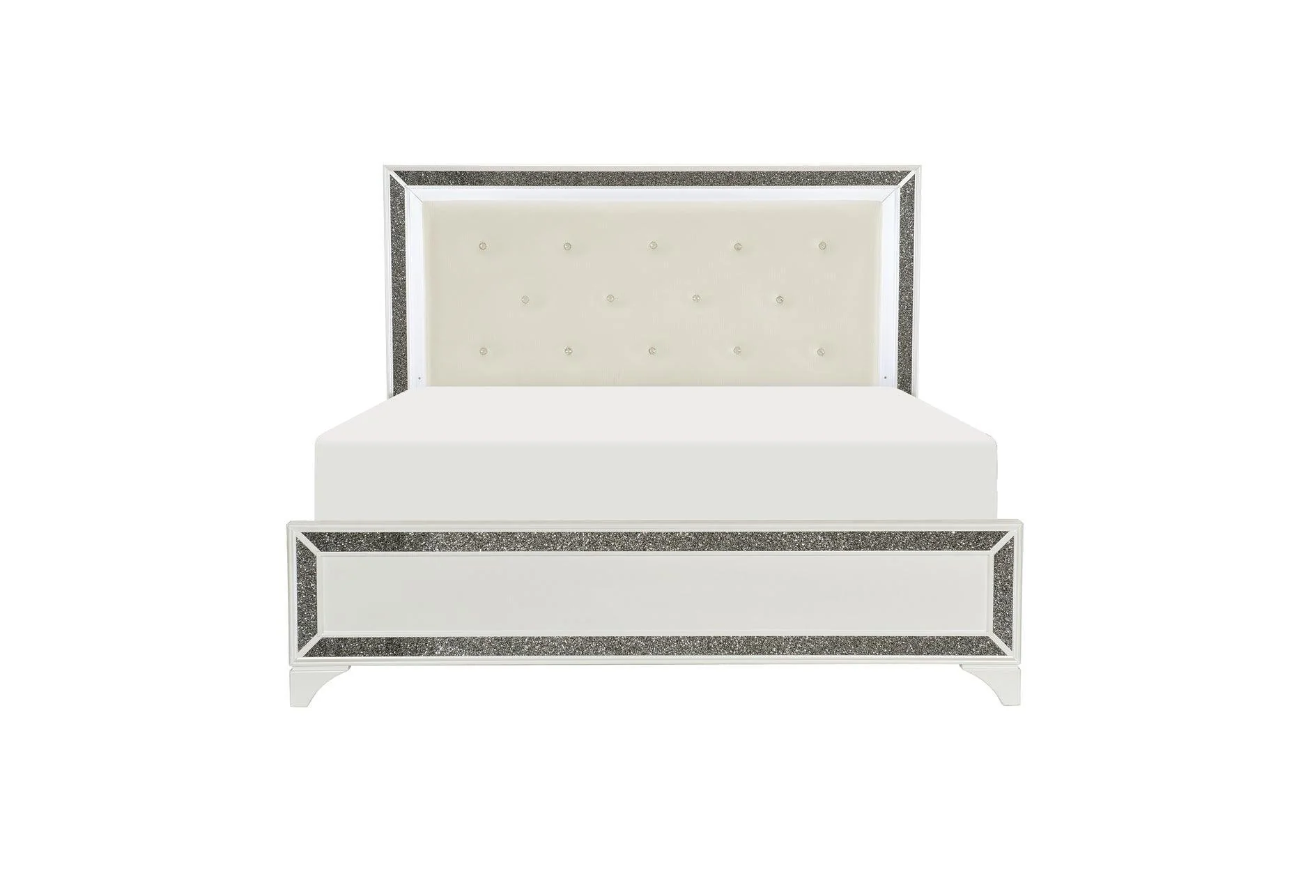 Salon White Faux Leather Tufted LED Panel Bedroom Set - Image 3