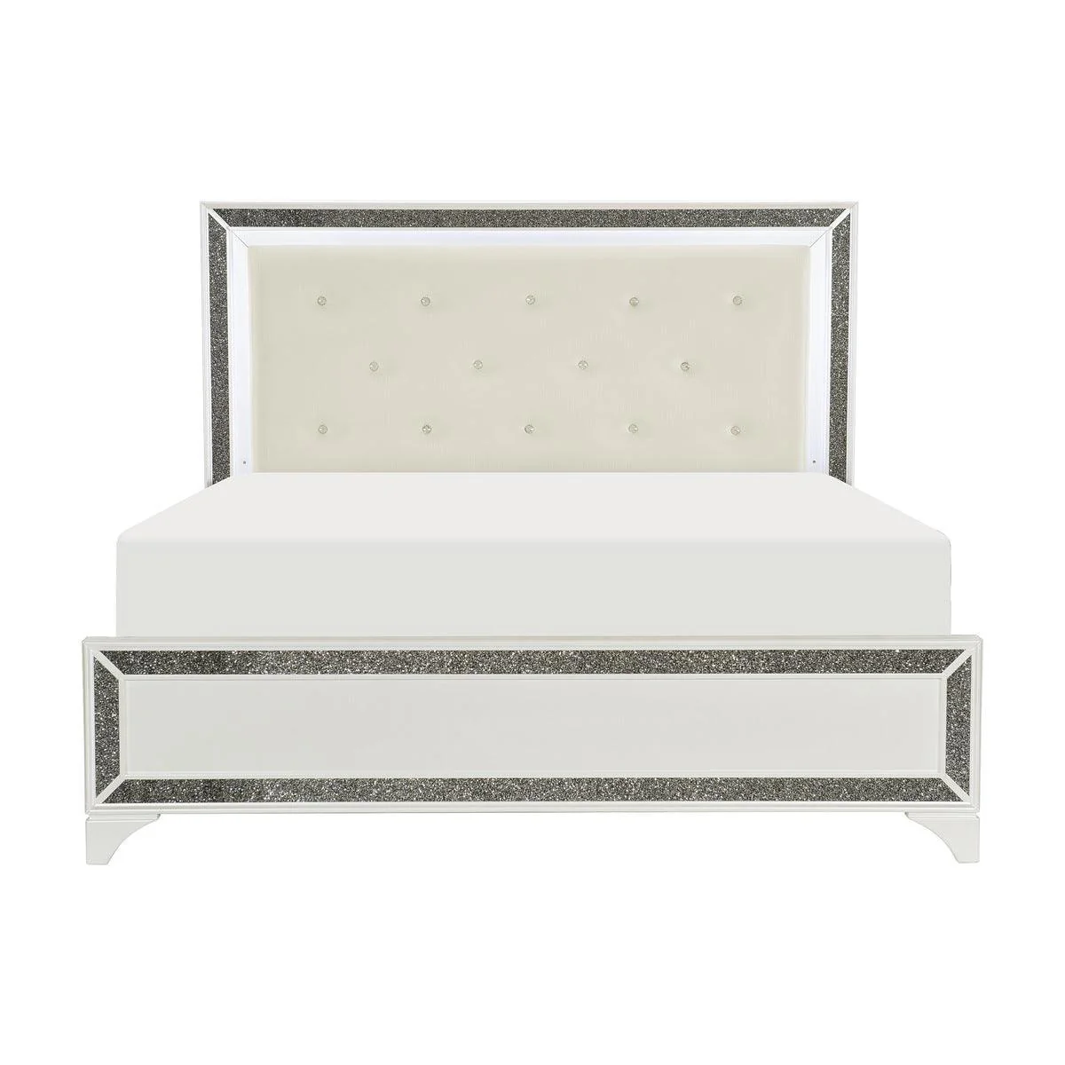 Salon Pearl White Faux Leather Tufted LED Panel Queen Bed - Image 1