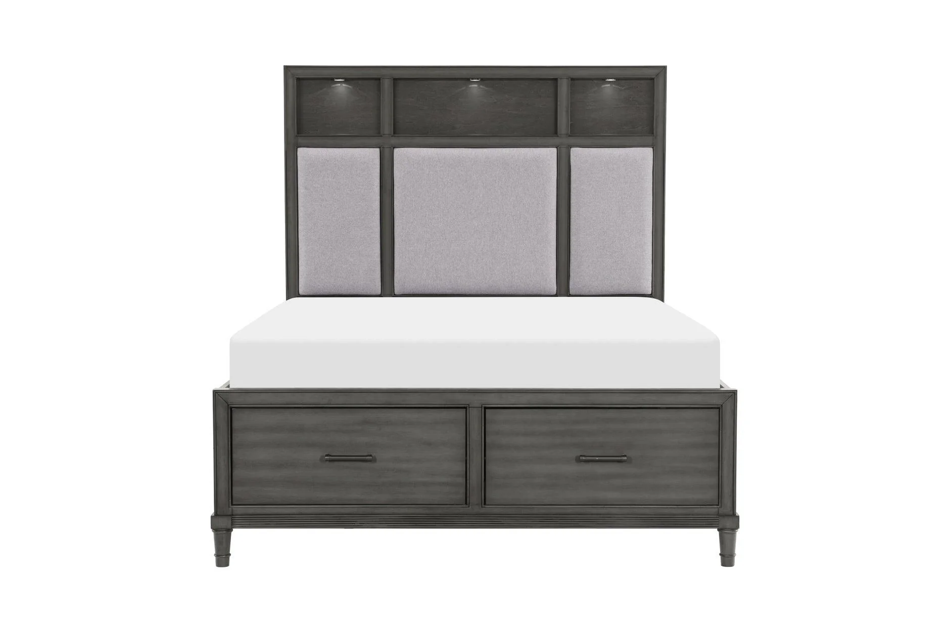 Wittenberry Gray Fabric LED Storage Bookcase Platform Bedroom Set - Image 3