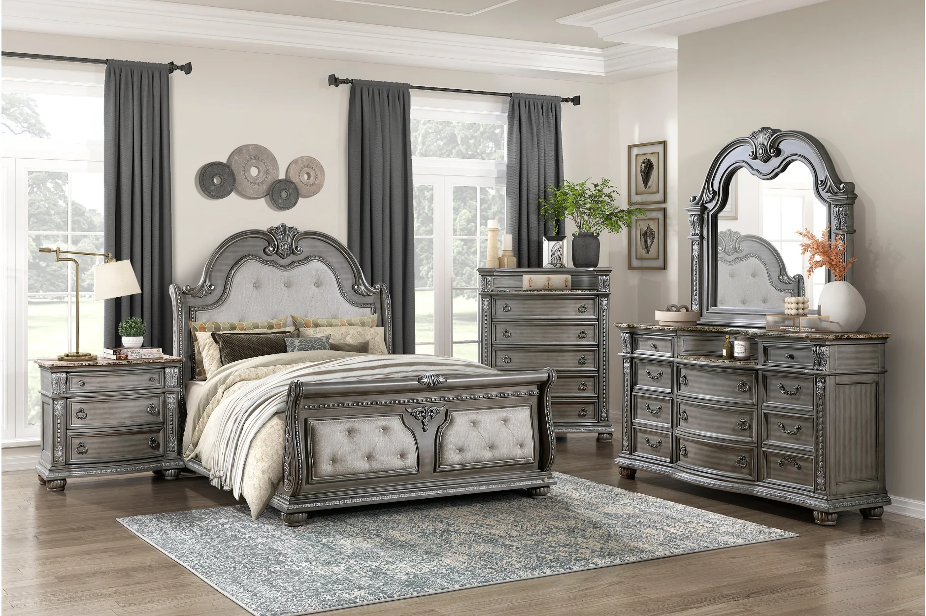 Bennington Gray Upholstered Tufted Panel Bedroom Set - Image 1