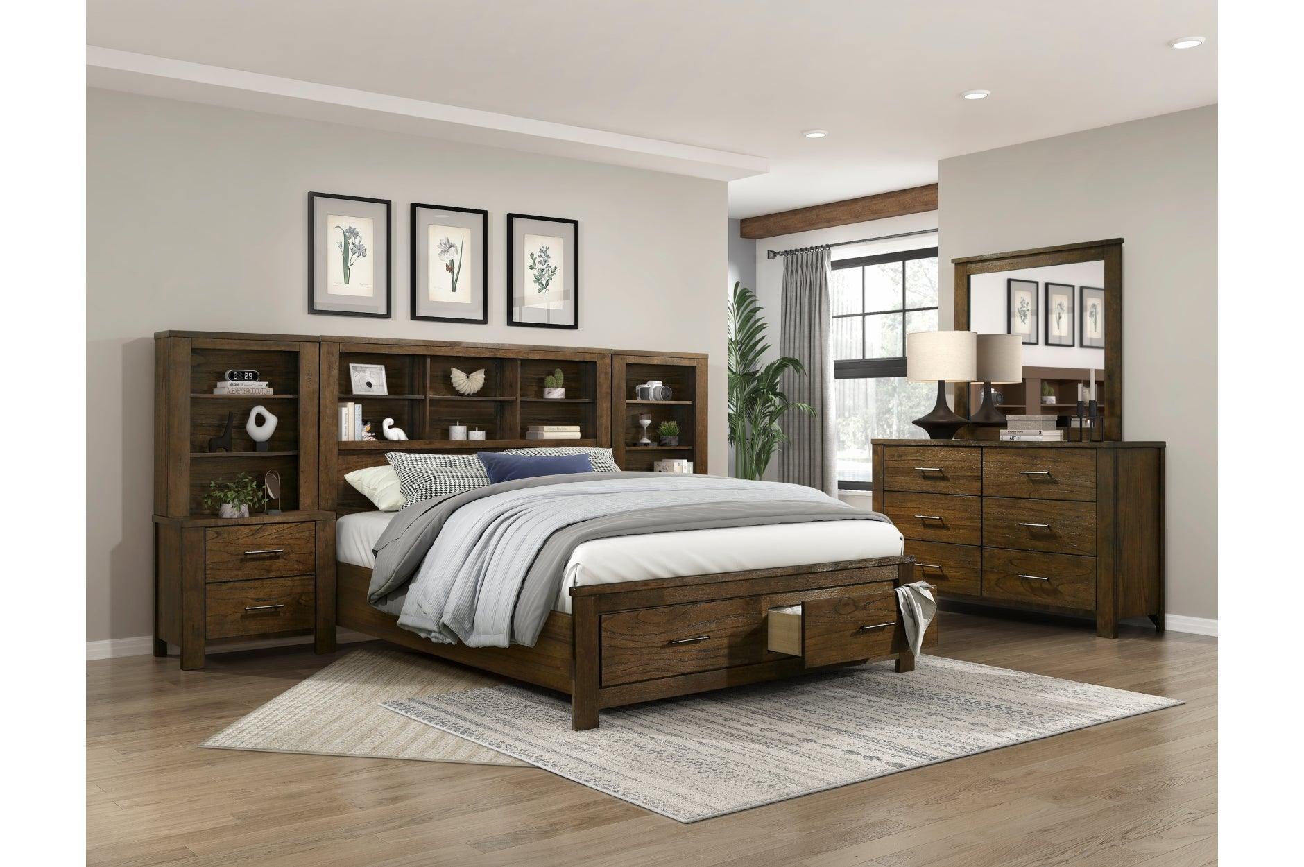 Sullivan Dark Brown Bookcase Storage Platform Bedroom Set - Image 2