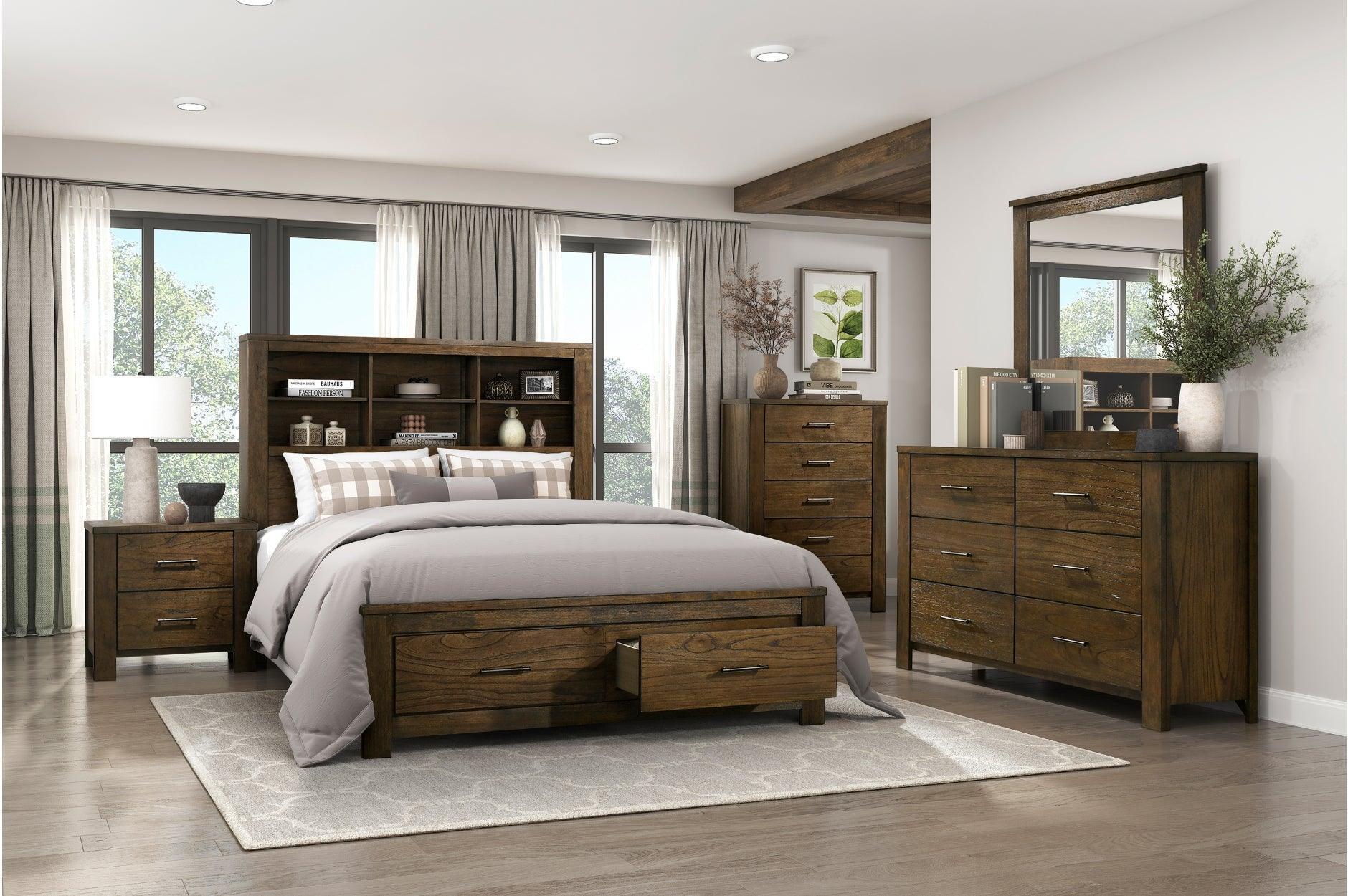 Sullivan Dark Brown Bookcase Storage Platform Bedroom Set - Image 1