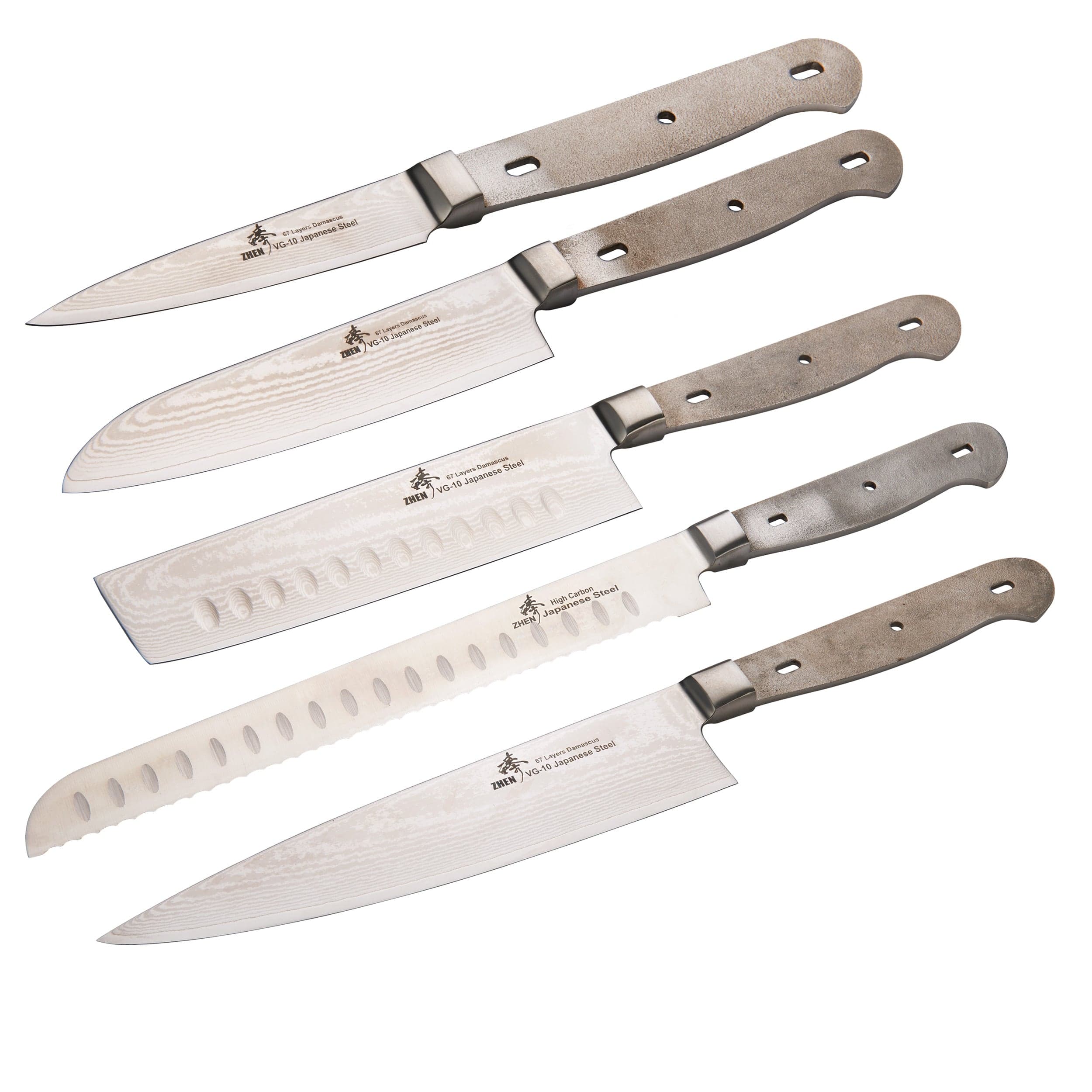 Kitchen Knife Set – Nakiri Chef Santoku Paring and Bread Knife – Damascus – Unfinished Kit – 5 Piece