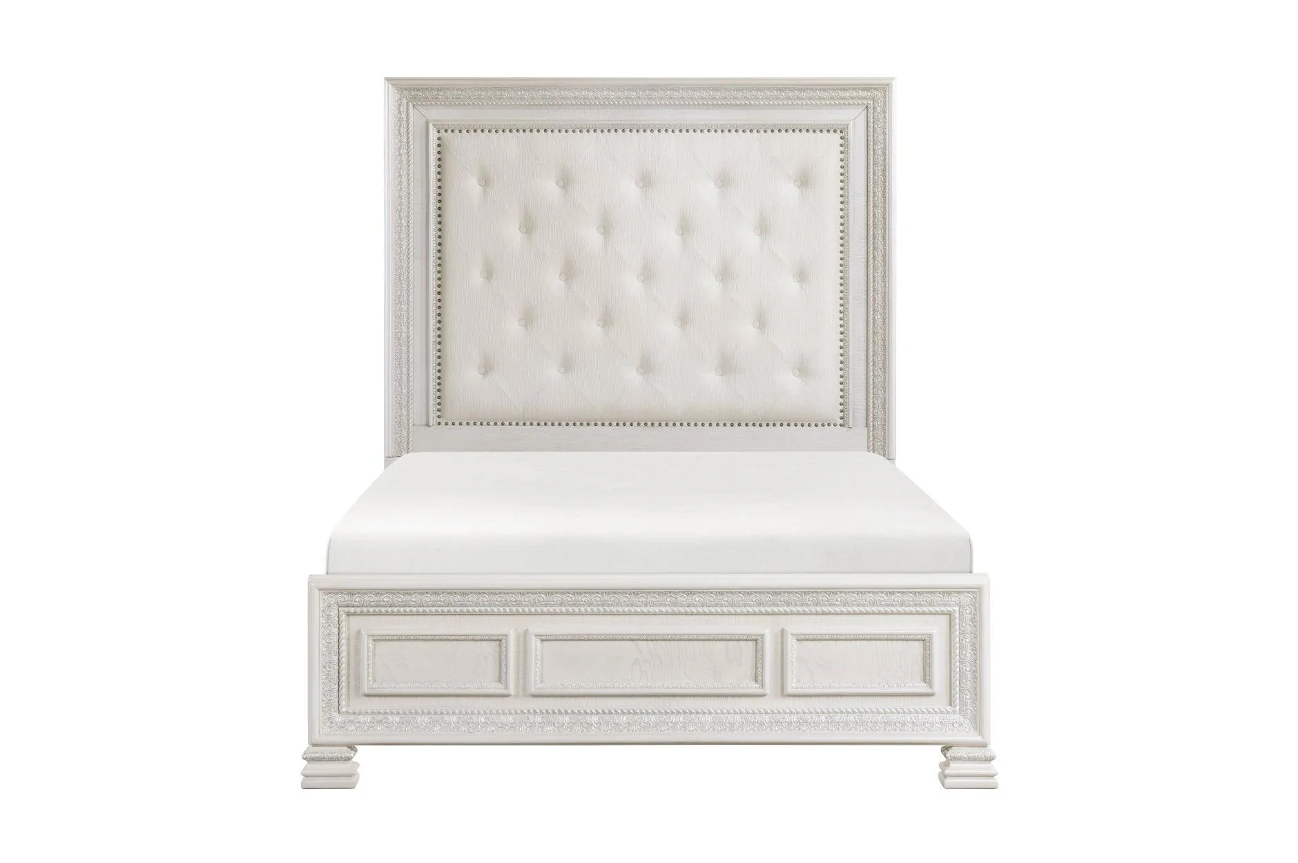 Theodora Pearl White Upholstered Tufted Panel Bedroom Set - Image 2