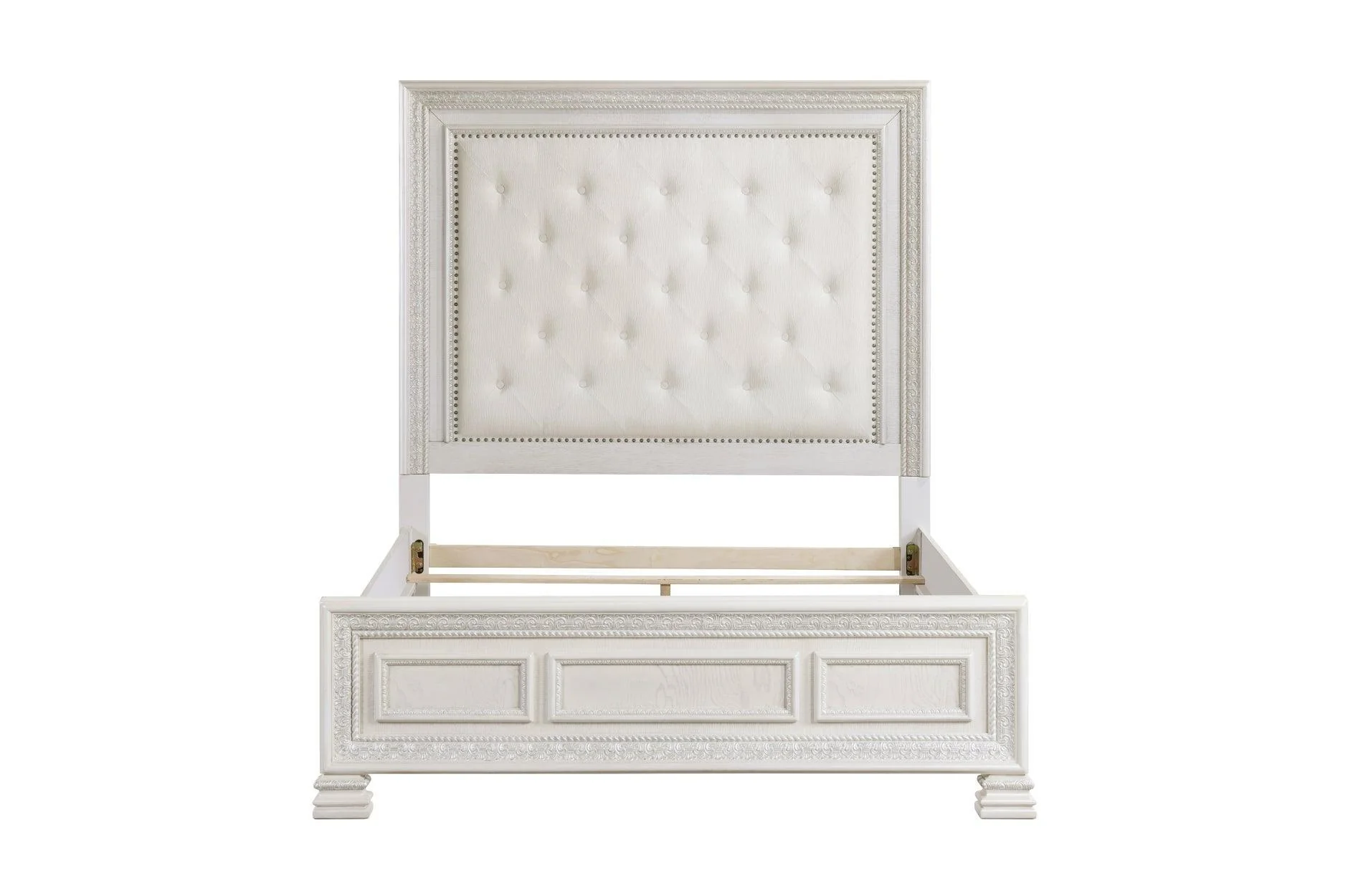 Theodora Pearl White Upholstered Tufted Panel Bedroom Set - Image 3