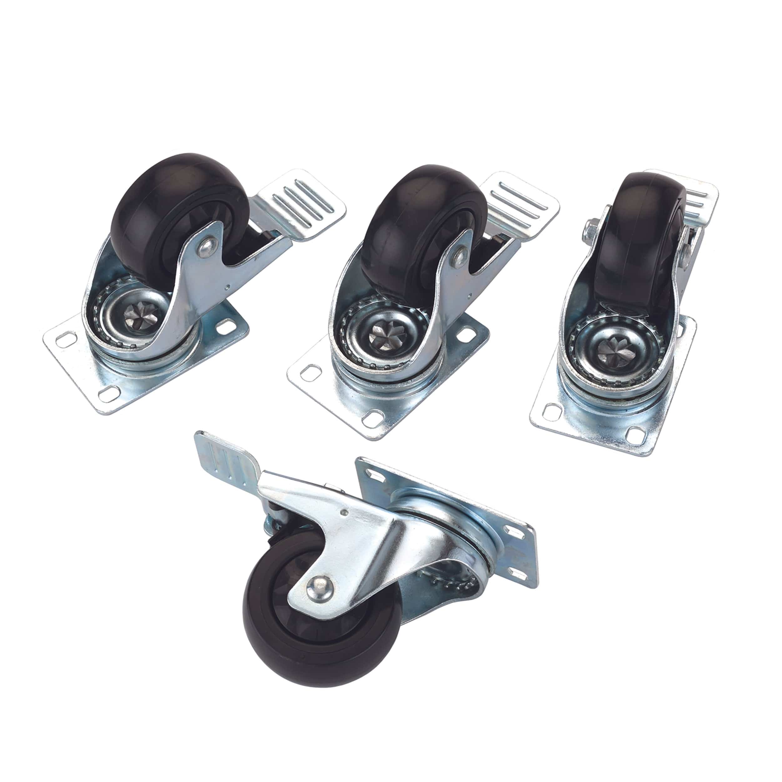 Caster Set – Double Locking/Swiveling with 4 Hole Mounting Plate – 4 Pack