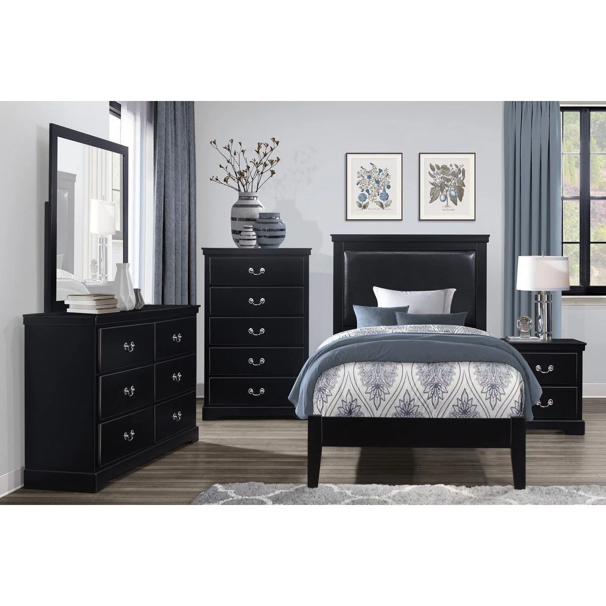 Seabright Black Faux Leather Panel Twin Bed - Image 3