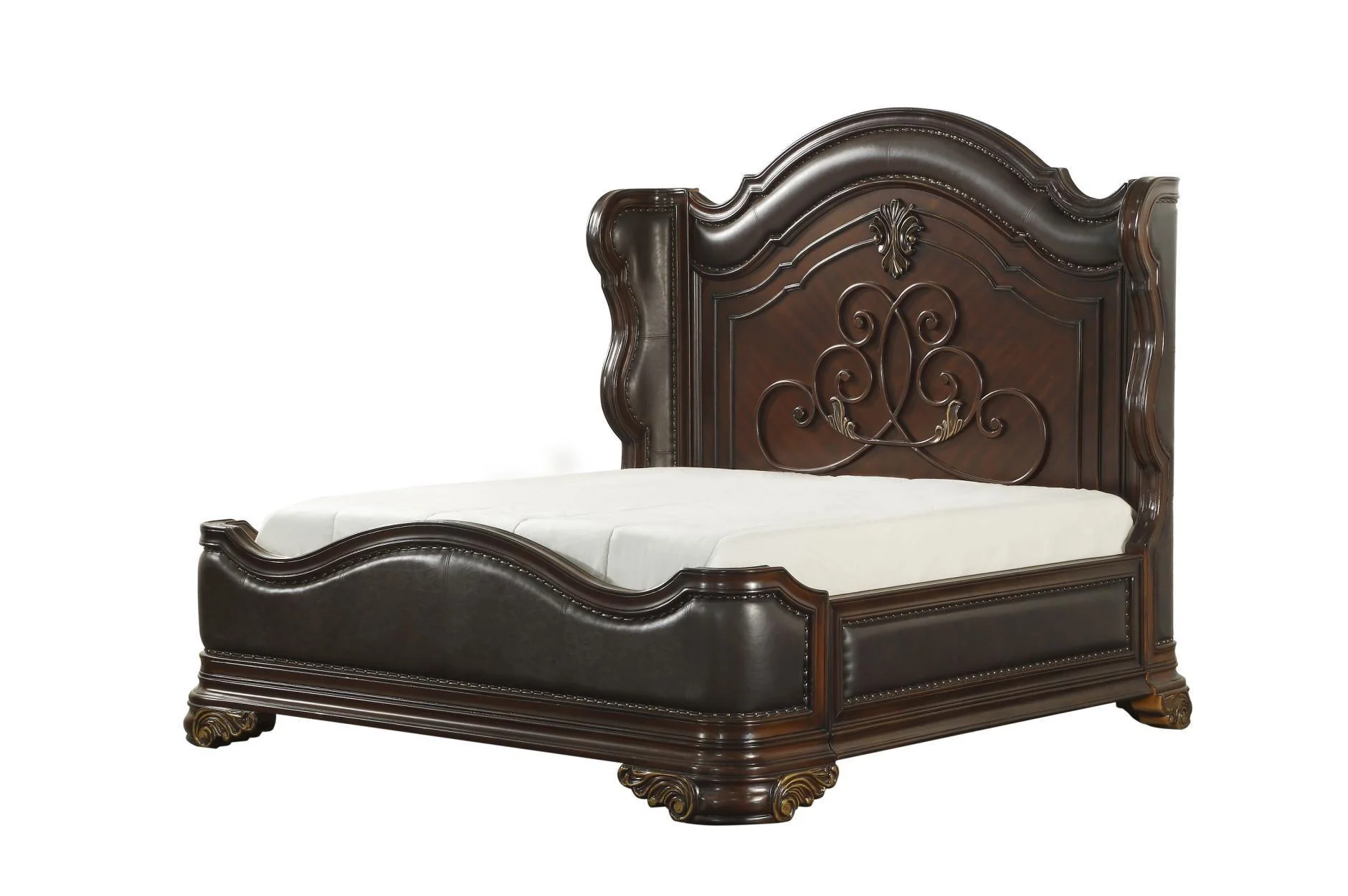 Royal Highlands Brown Cherry Faux Leather Panel Bedroom Set - Image 3