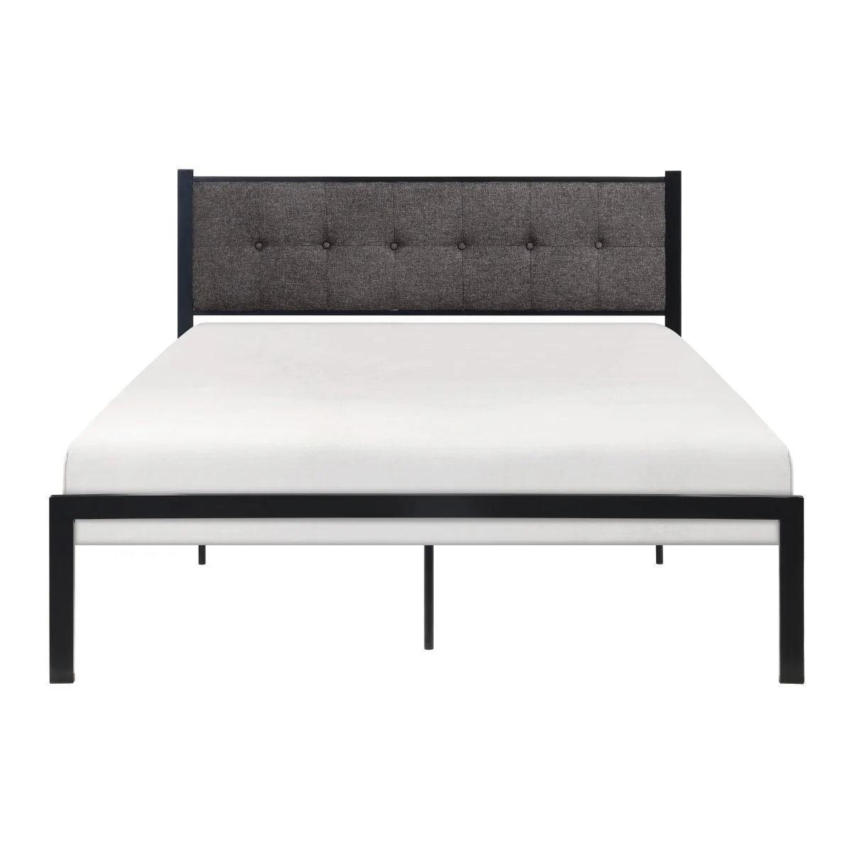 Samuel Gray Upholstered Tufted Platform Queen Bed - Image 1