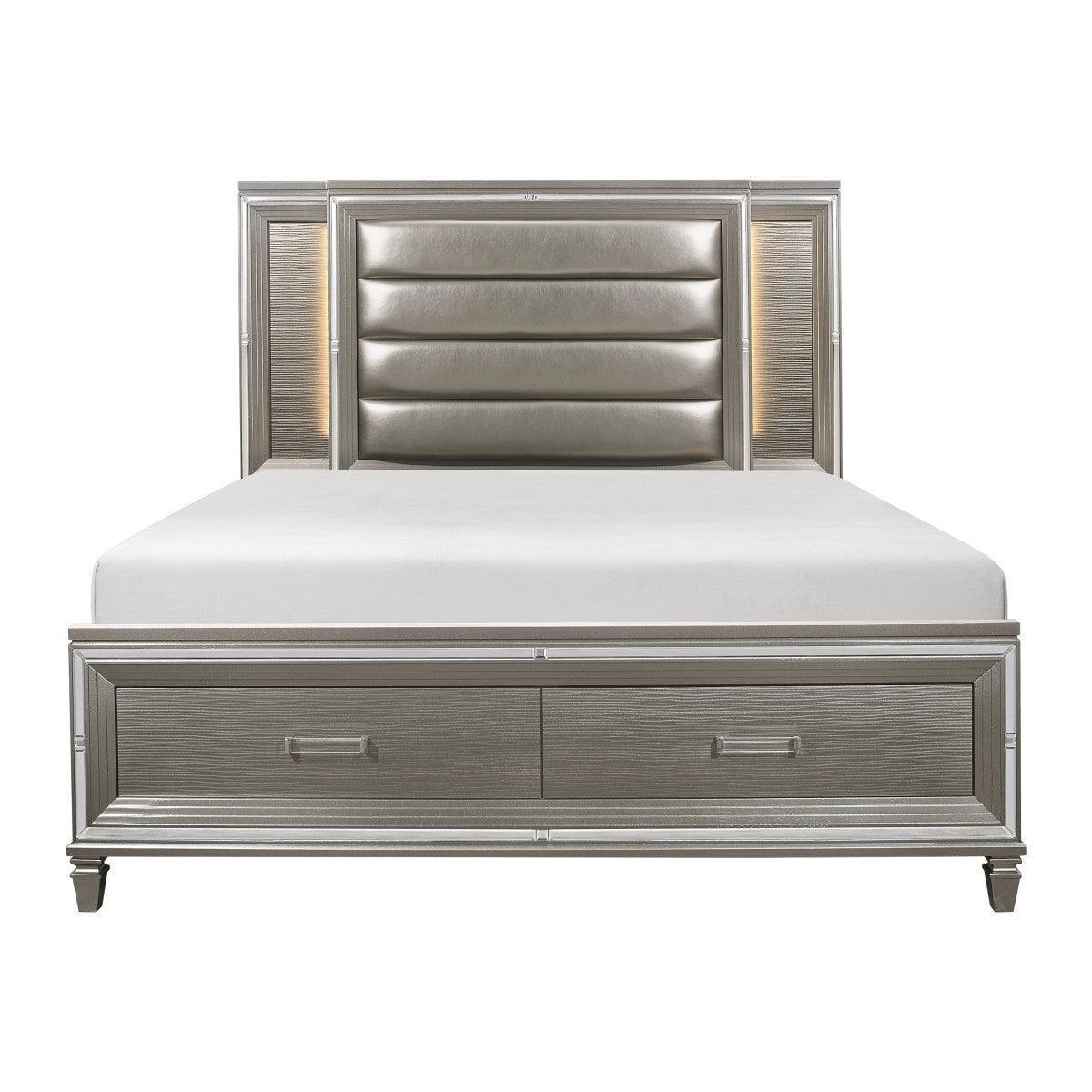 Tamsin Silver Gray Faux Leather Platform Storage LED Queen Bed - Image 1