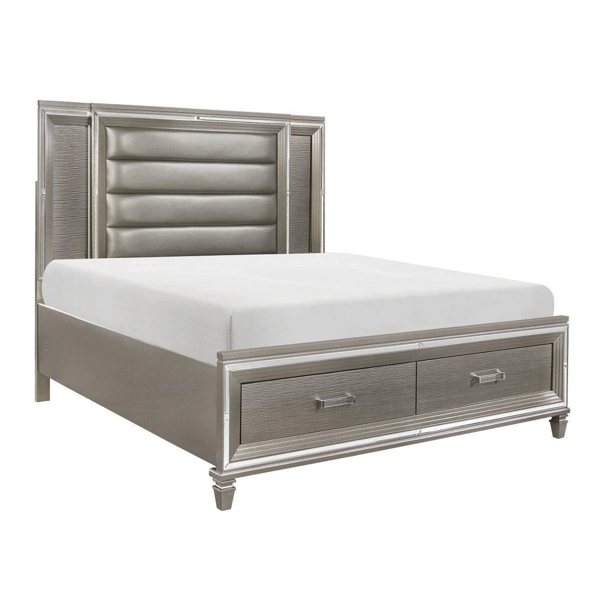 Tamsin Silver Gray Faux Leather Platform Storage LED Queen Bed - Image 3