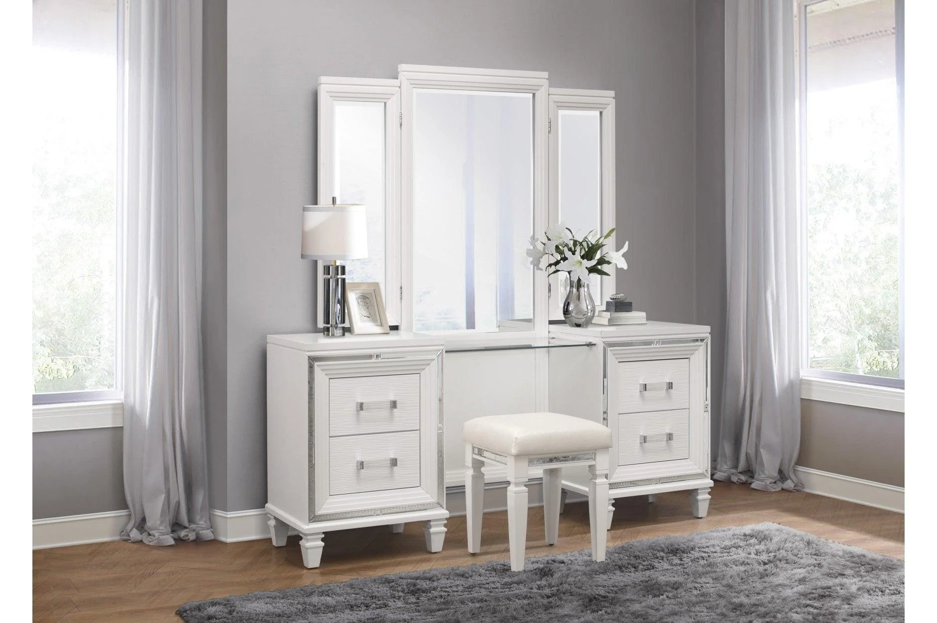 Tamsin White Faux Leather LED Storage Platform Bedroom Set - Image 2