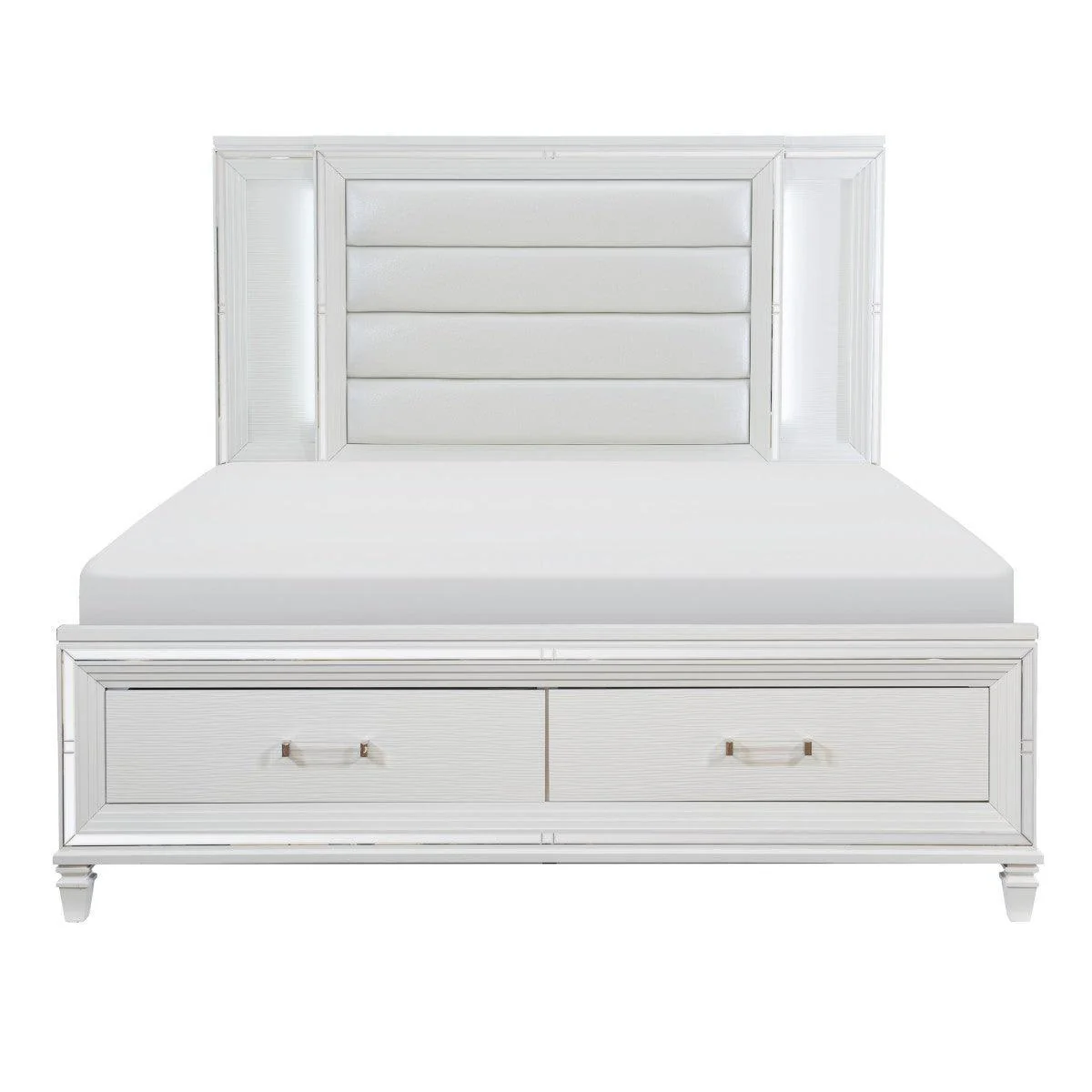 Tamsin White Faux Leather LED Storage Platform Queen Bed - Image 1