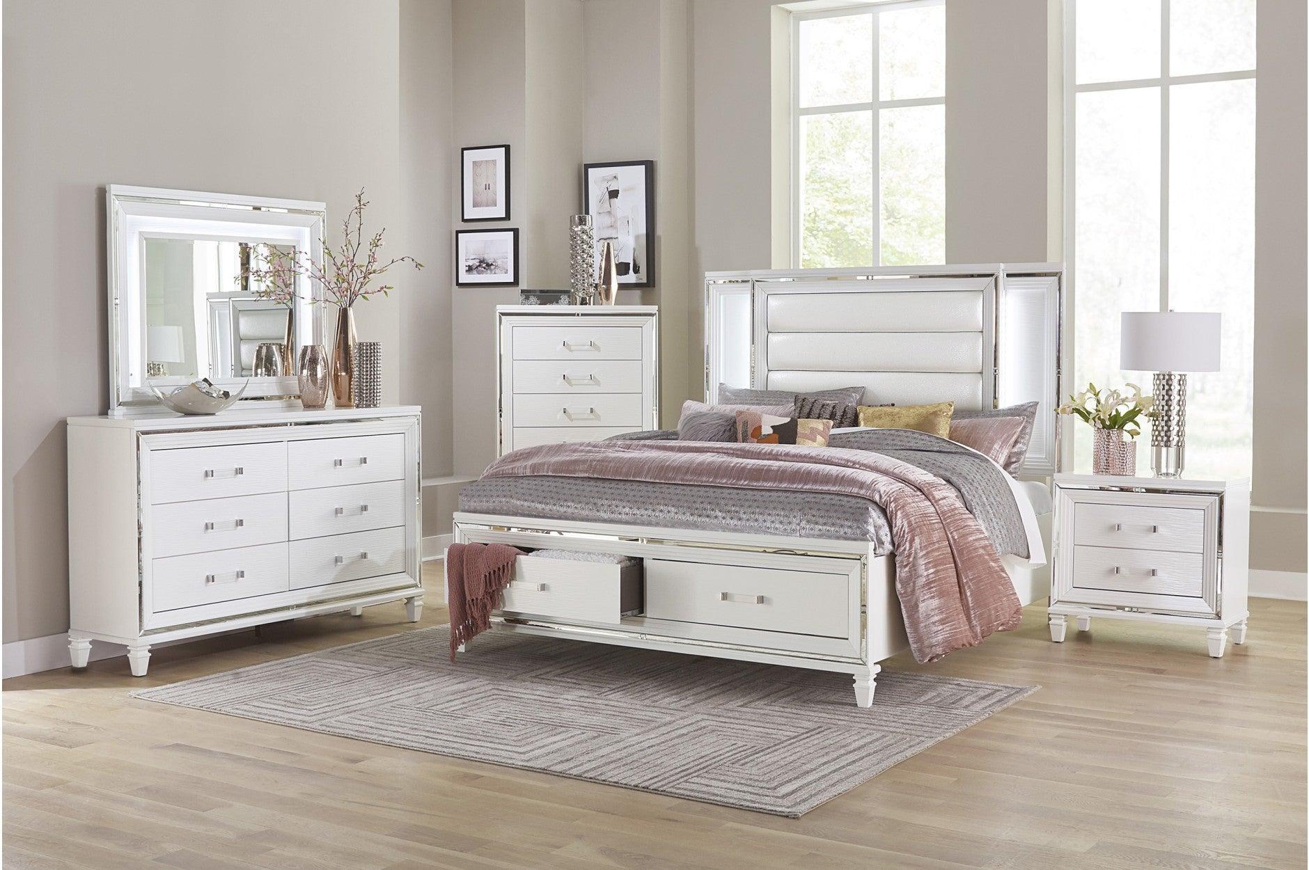 Tamsin White Faux Leather LED Storage Platform Bedroom Set
