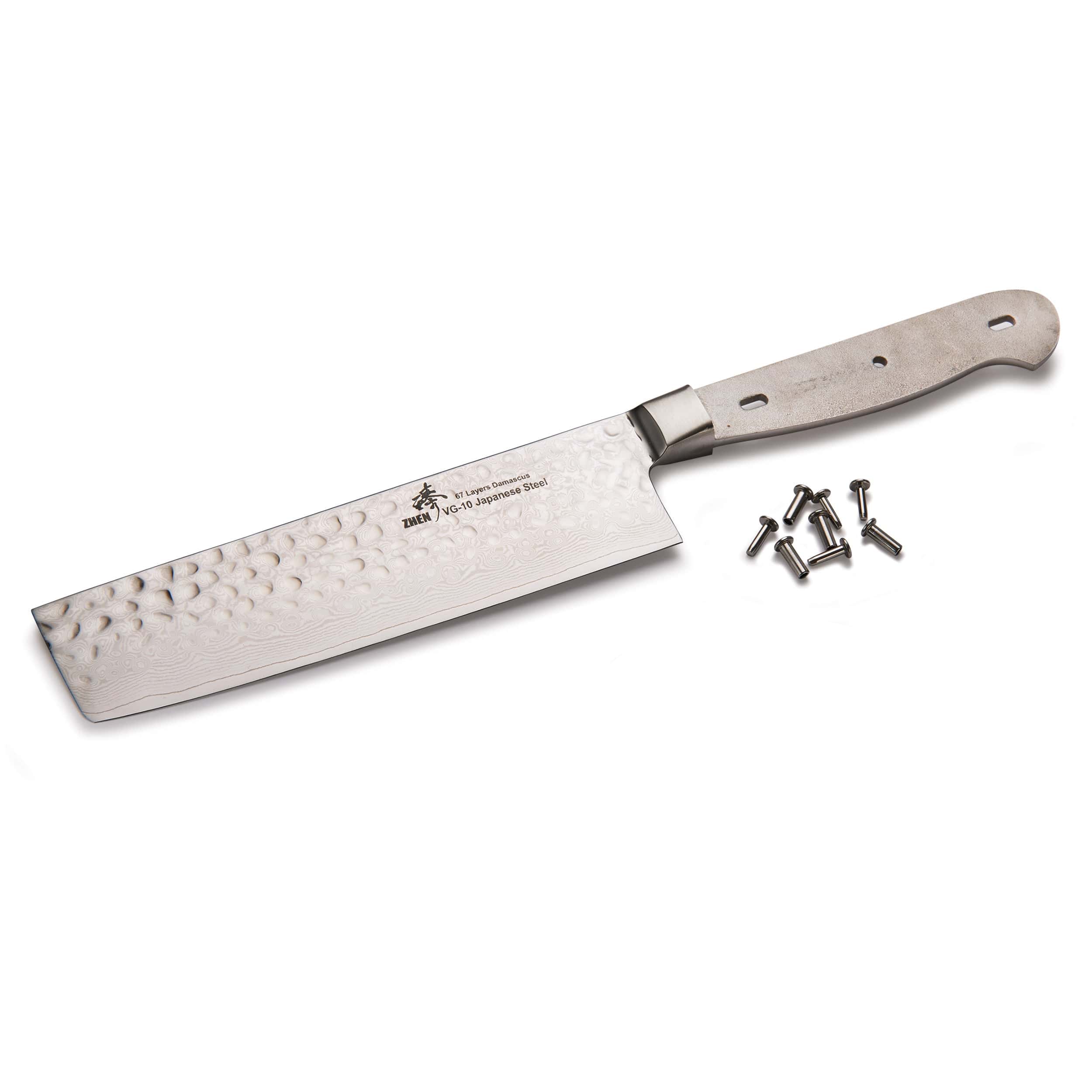 Nakiri Hammered Surface Knife for Cutting Delicate Vegetables - Damascus - 11-1/2" - Unfinished Kit - Image 1