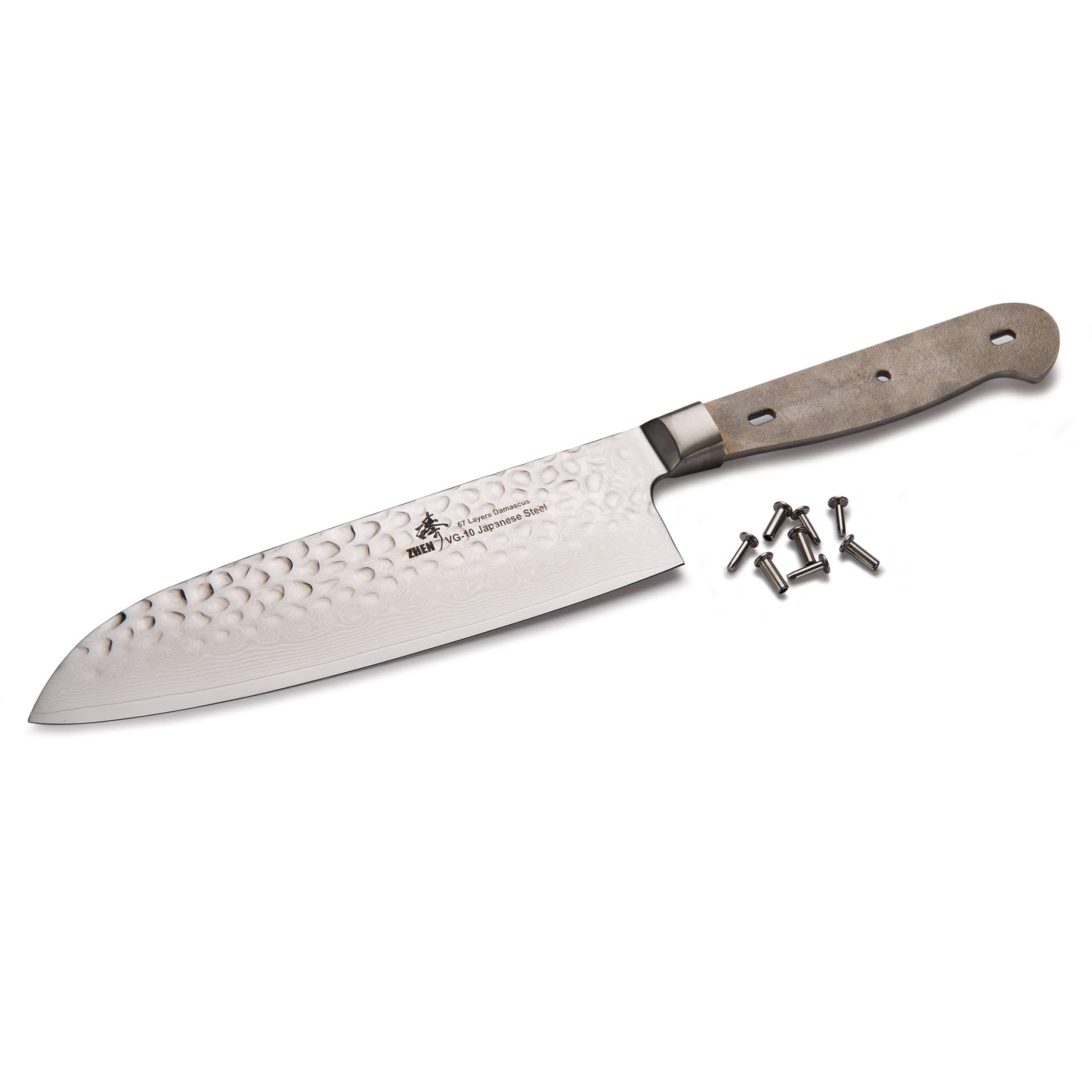 Santoku Knife for Mincing Slicing and Dicing Vegetables -  Damascus - 11-3/4" - Unfinished Kit - Image 1