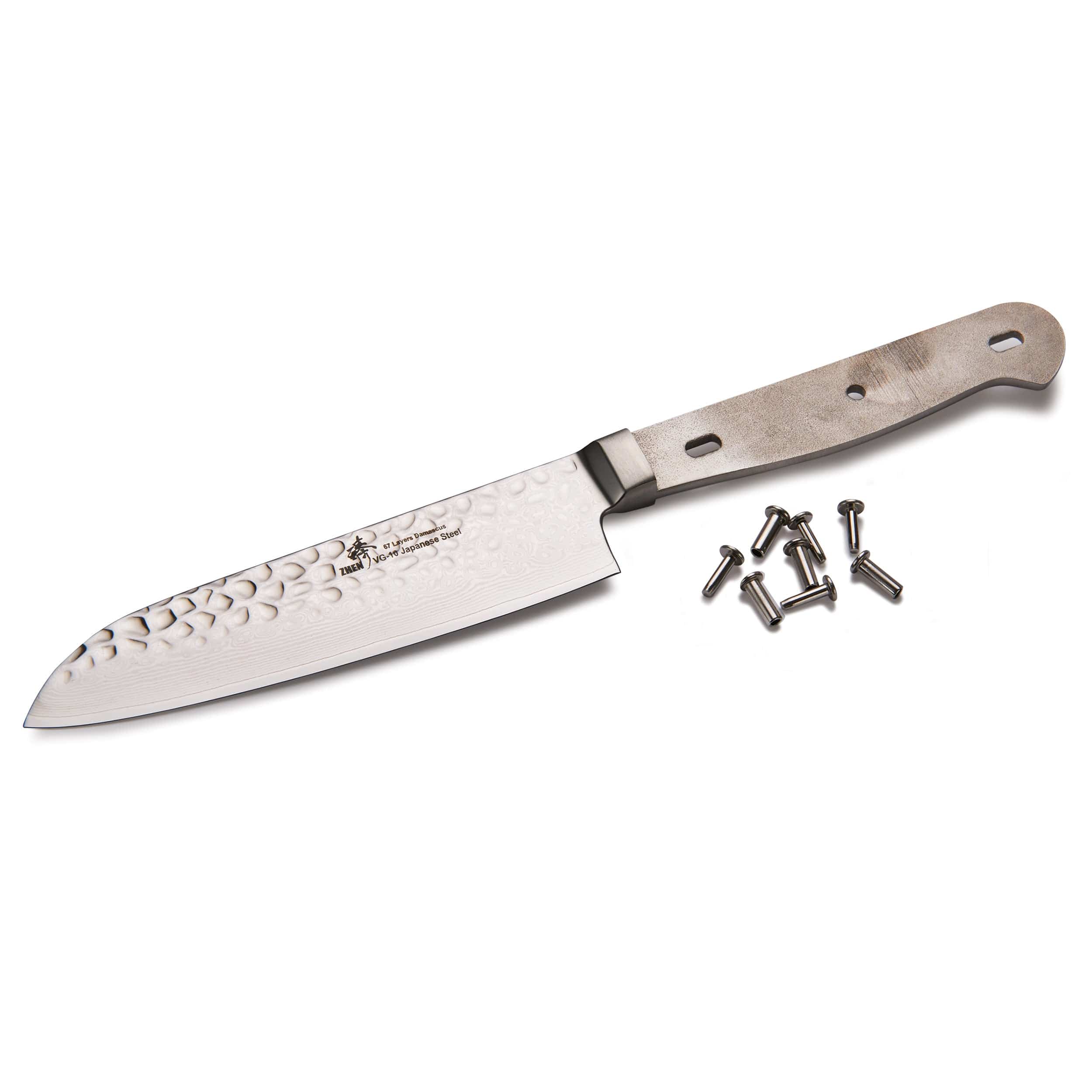 Santoku Knife for Mincing Slicing and Dicing Vegetables - Damascus - 9-1/4" - Unfinished Kit - Image 1