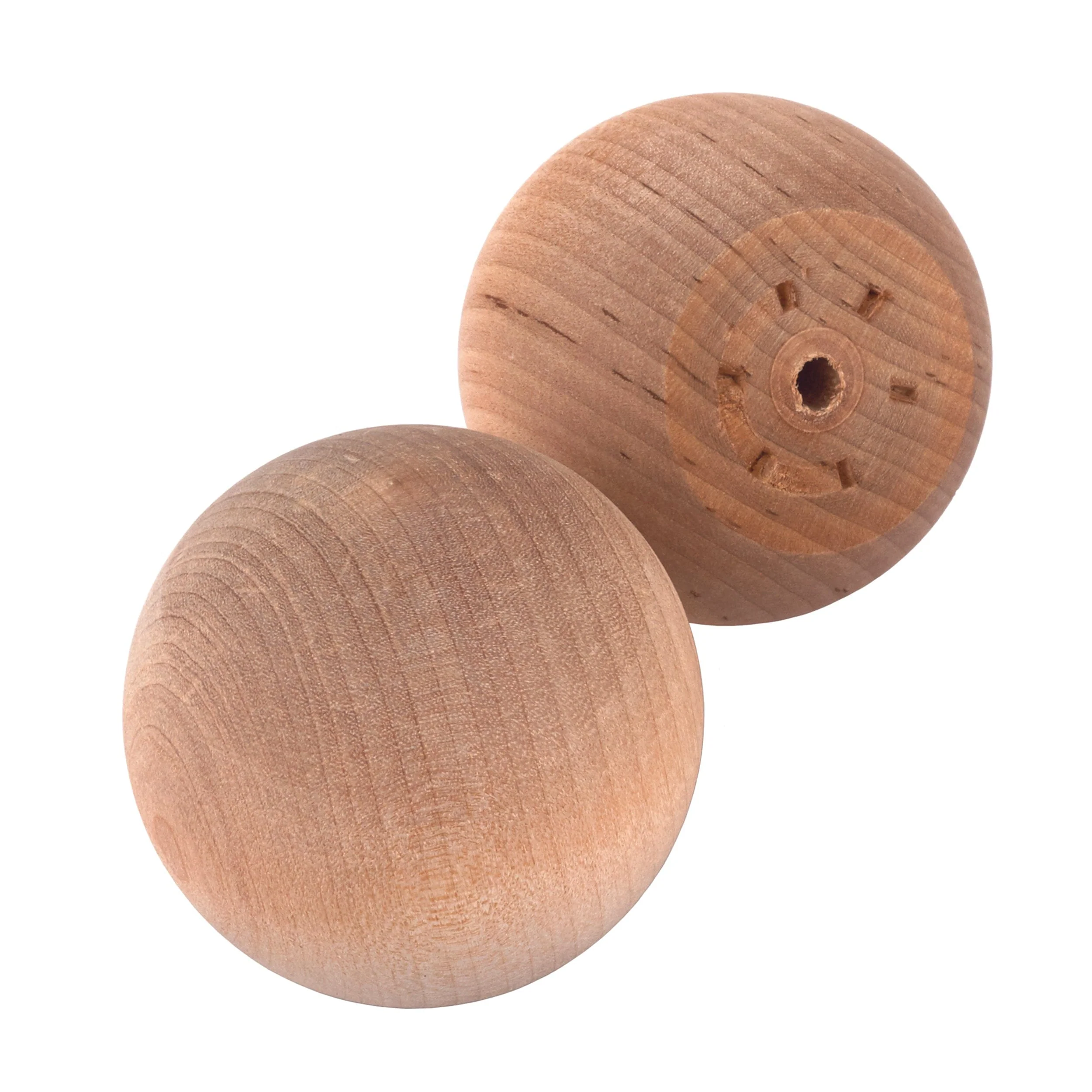 Hardwood Ball Knob w/Screws - 2" - 1-1/4" Diameter Flat - 2 Piece - Image 1