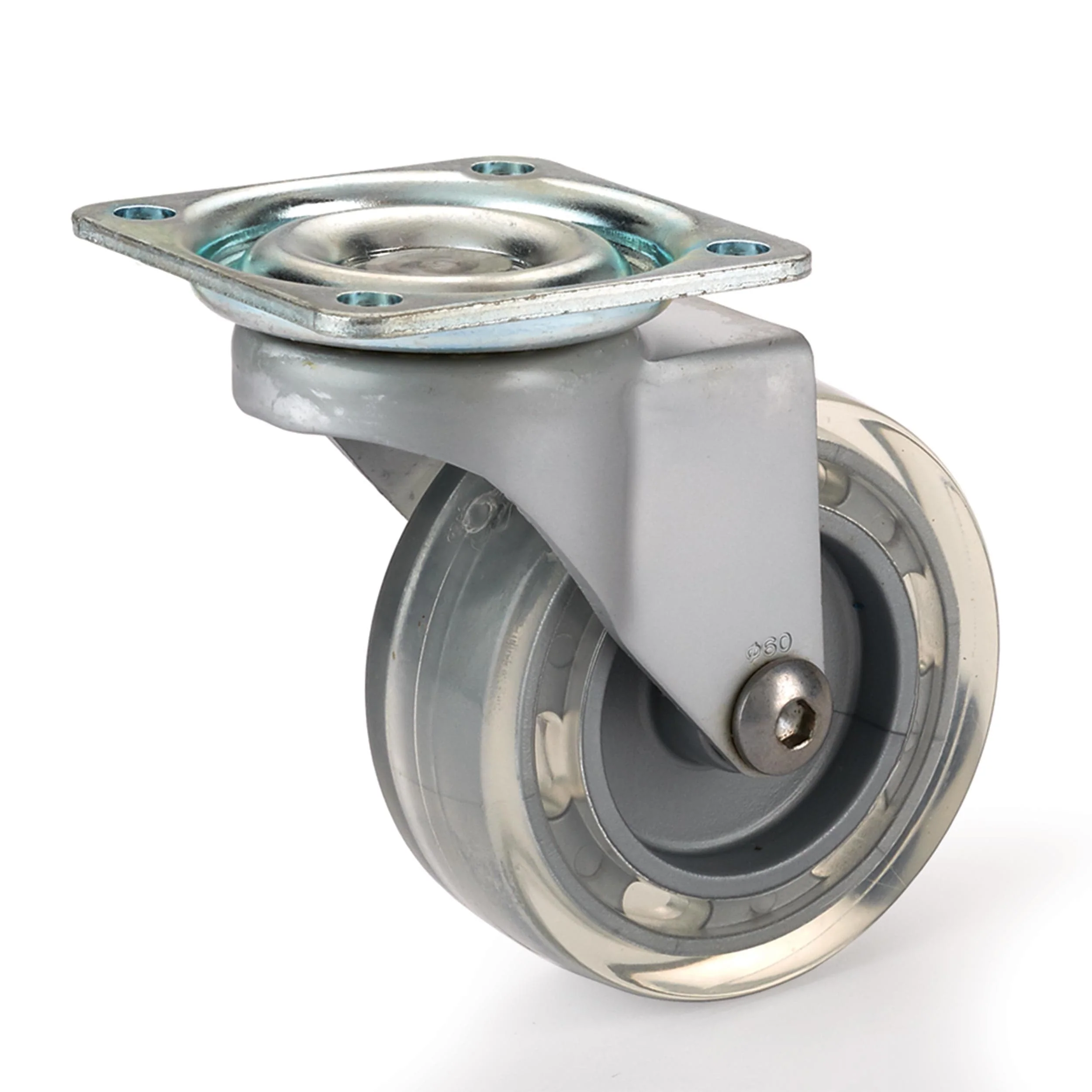 2-1/2″ Skate Wheel Caster Non-Locking with Flat Translucent Wheel