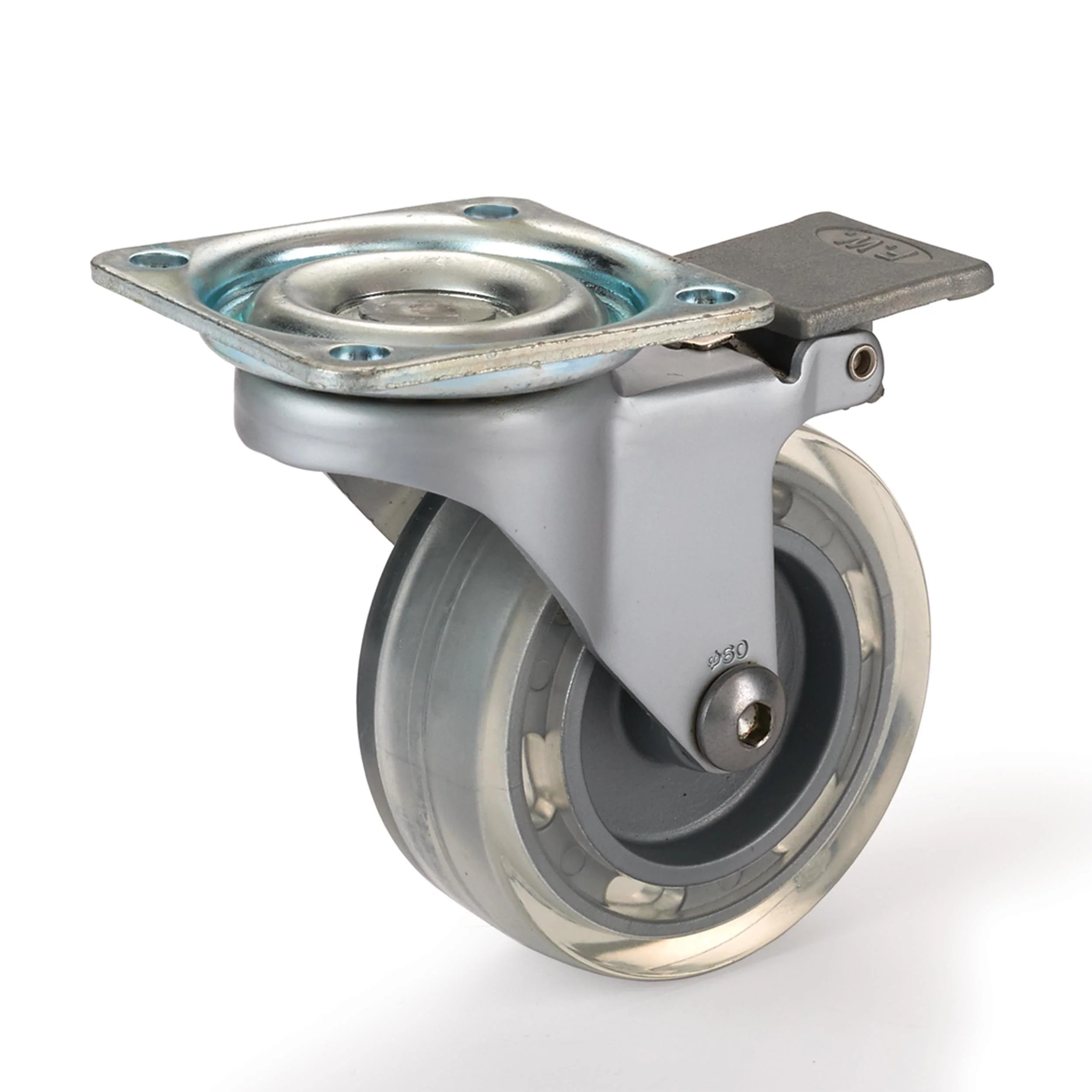 Skate Wheel Caster Locking with Flat Translucent Wheel – 2-1/2″