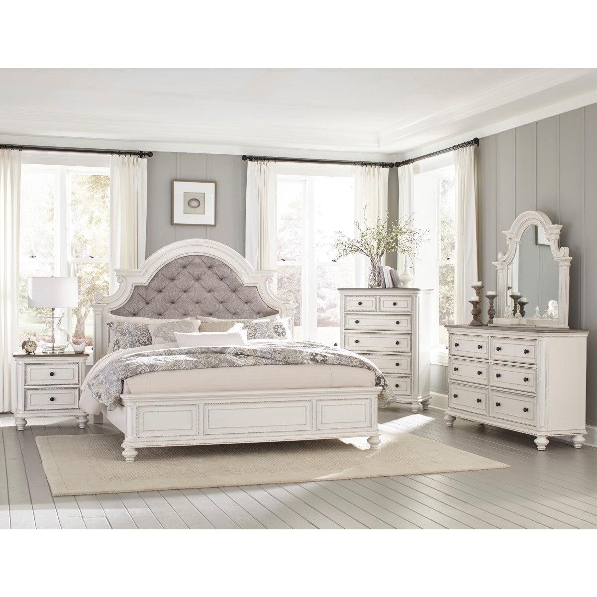 Baylesford Antique White Fabric Tufted Panel King Bed - Image 3