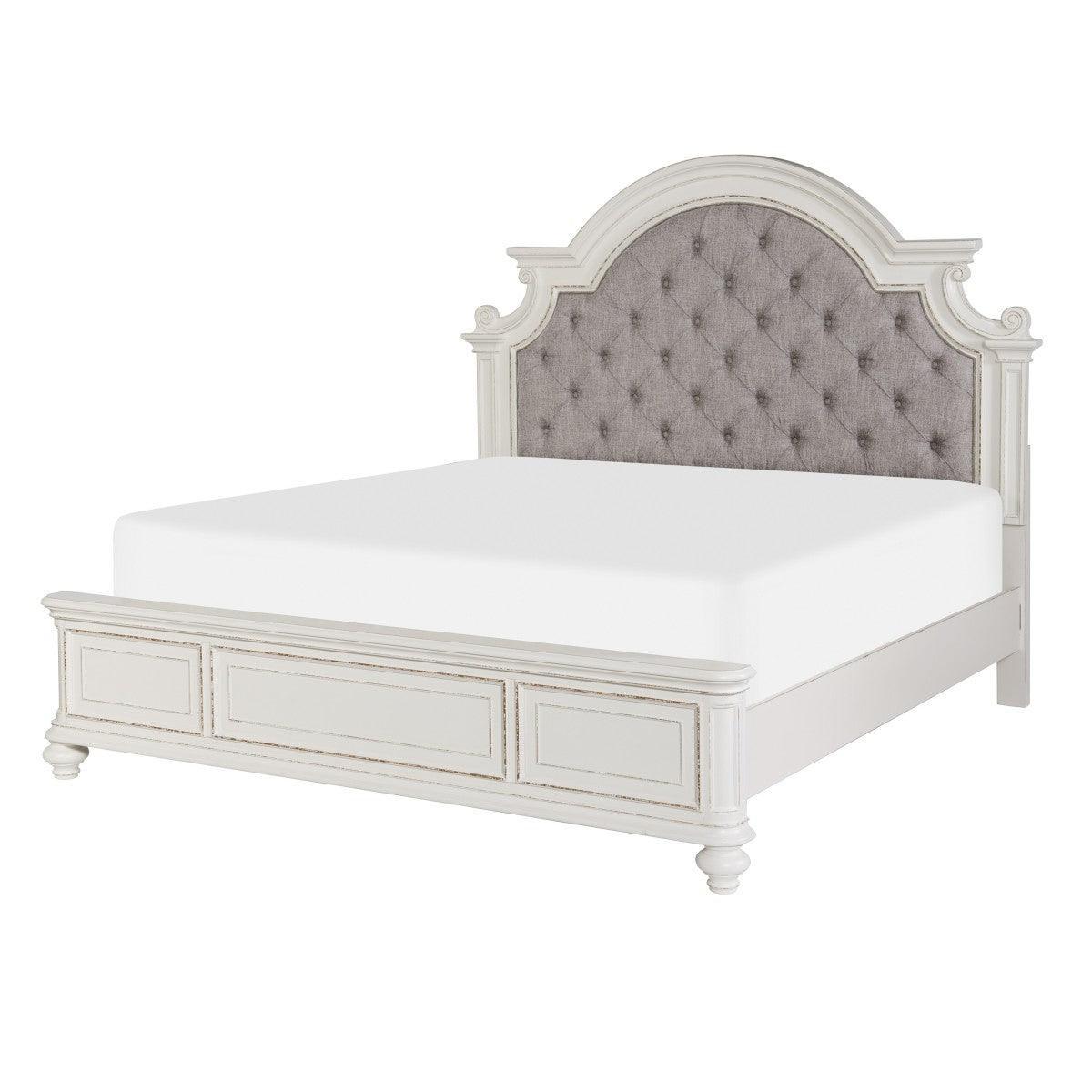 Baylesford Antique White Oak Fabric Tufted King Queen Bed - Image 2