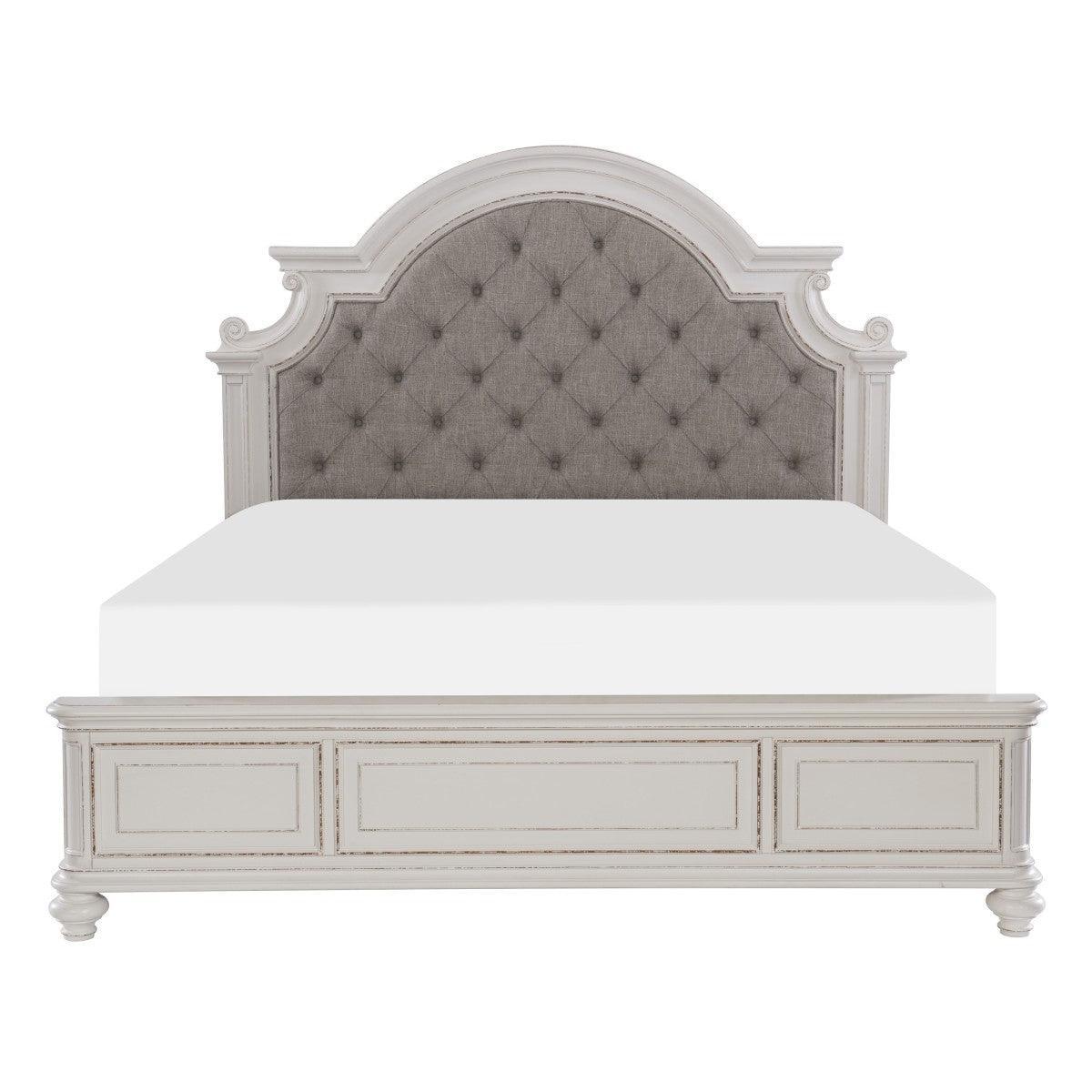 Baylesford Antique White Fabric Tufted Panel King Bed - Image 1