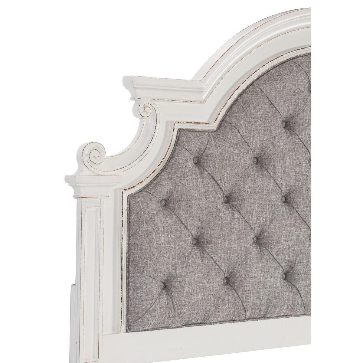 Baylesford Antique White Oak Fabric Tufted King Queen Bed - Image 3