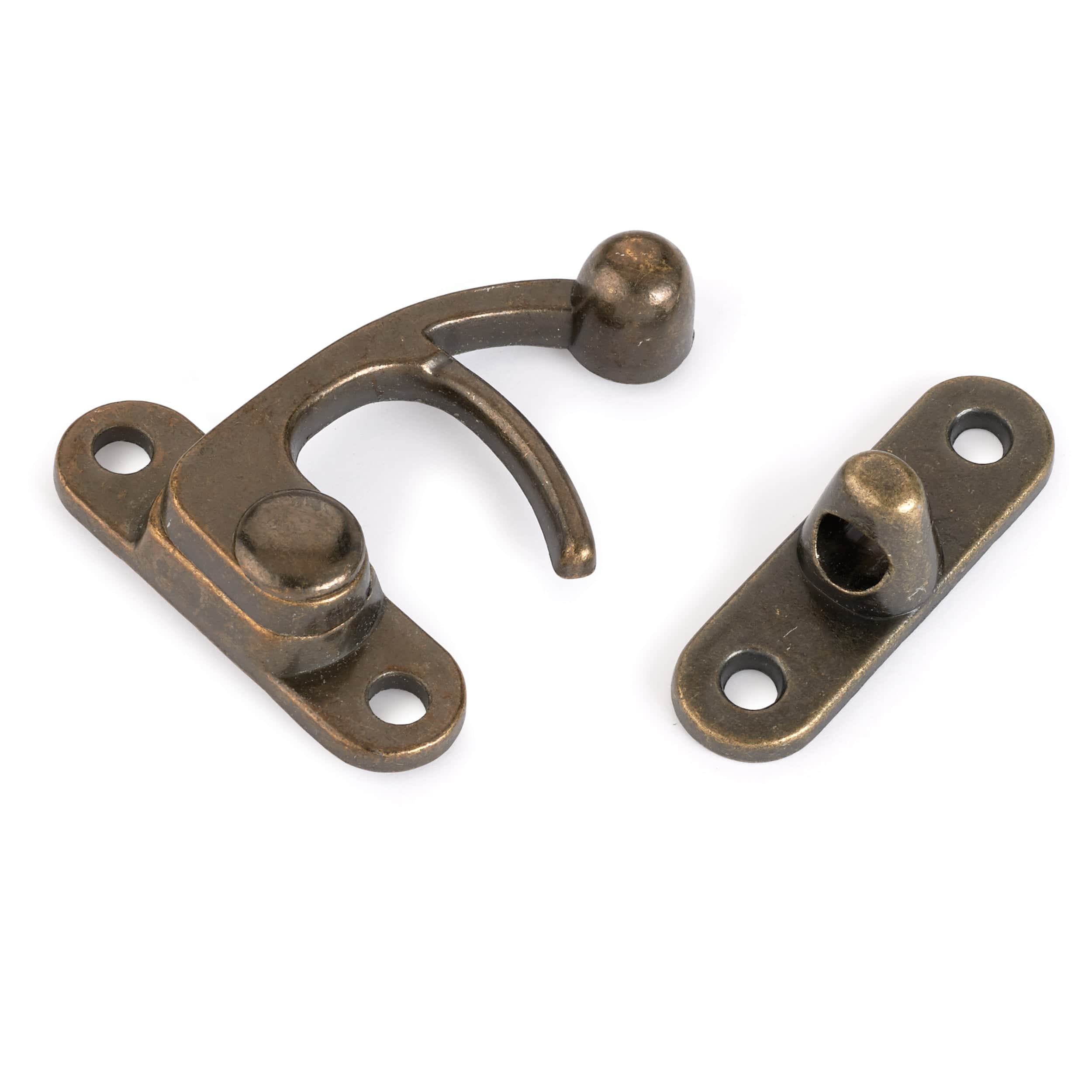 Hook Latch with Screws - Large - Antique Brass - Image 1