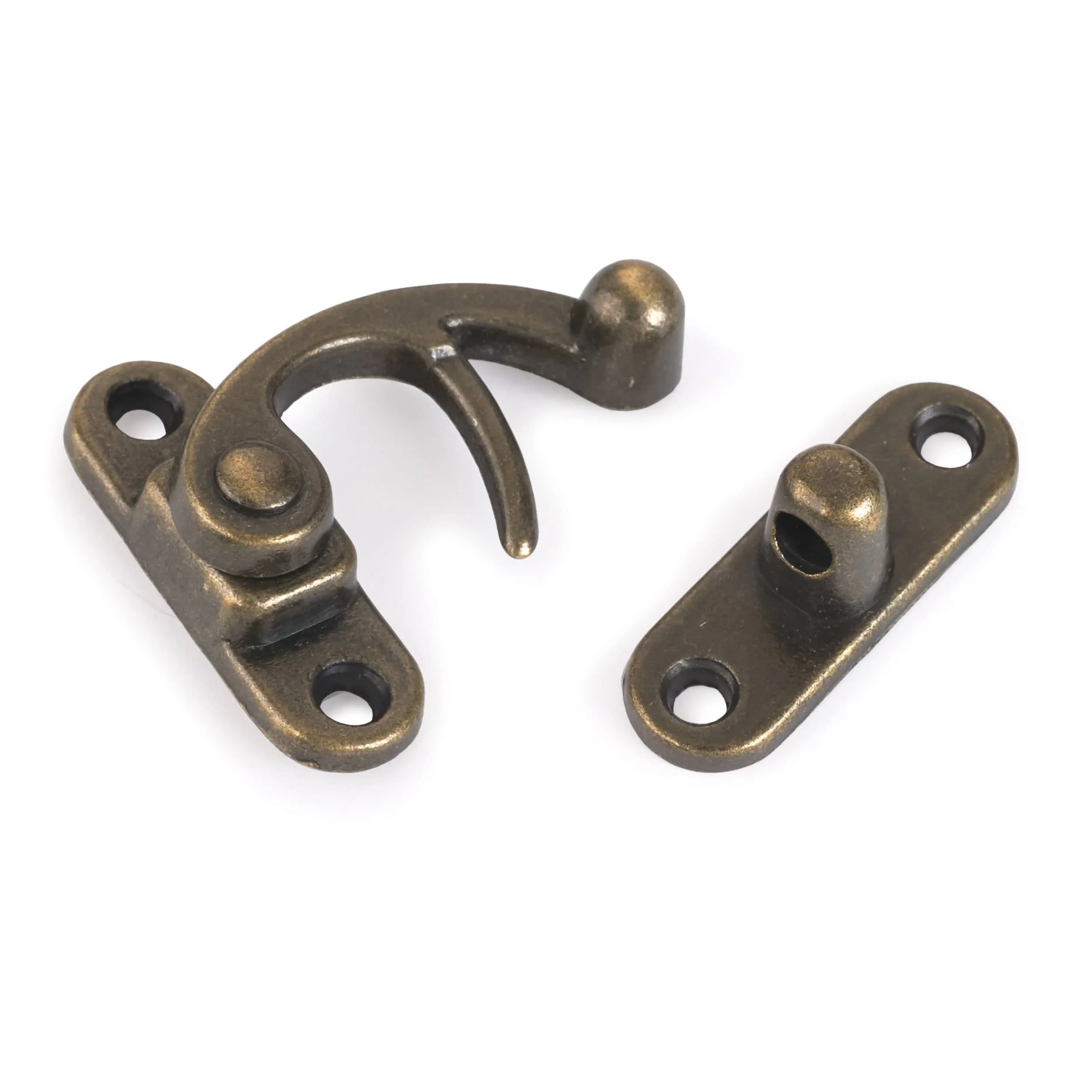 Hook Latch with Screws - Small - Antique Brass - Image 1