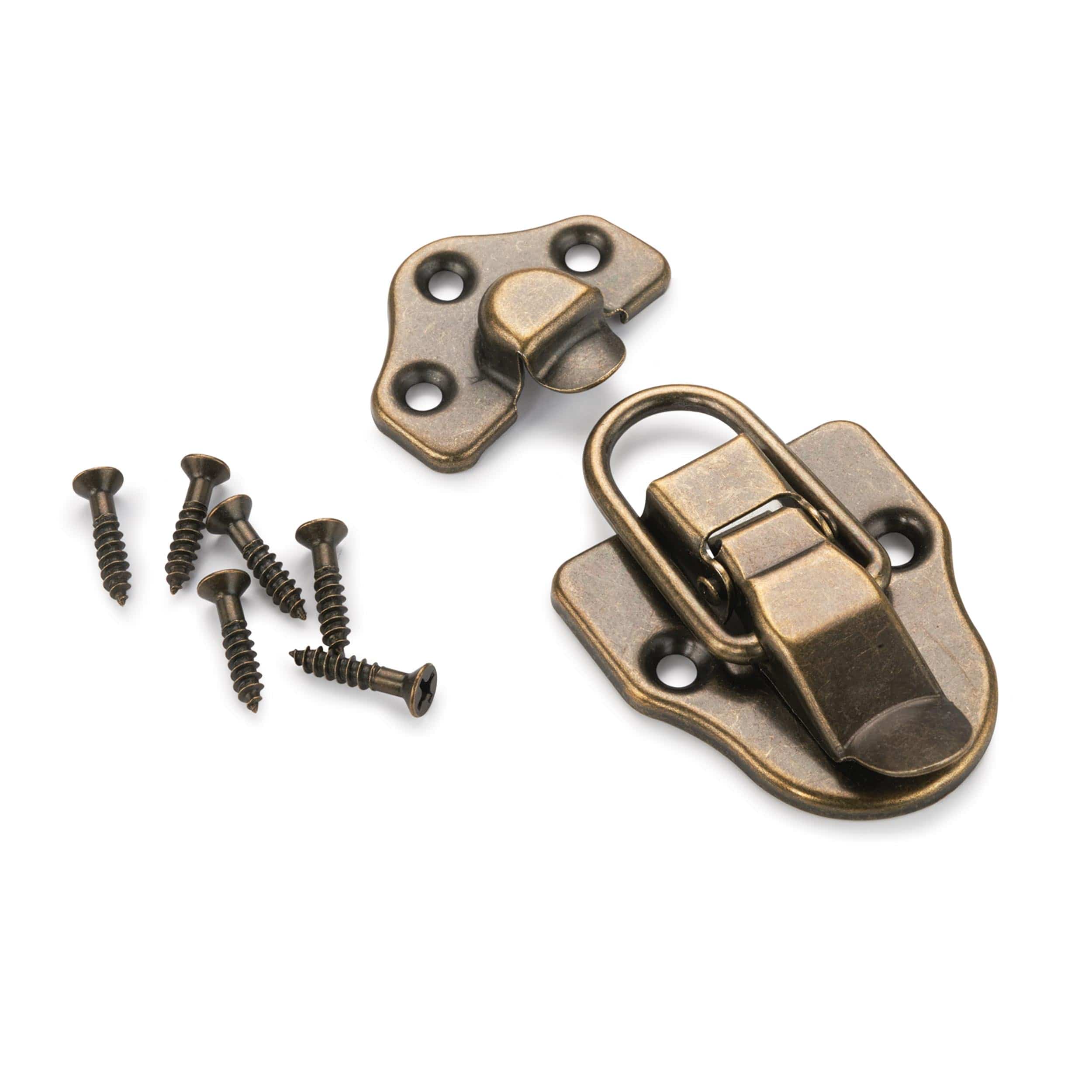 Trunk Draw Catch with Screws – Antique Brass Plated