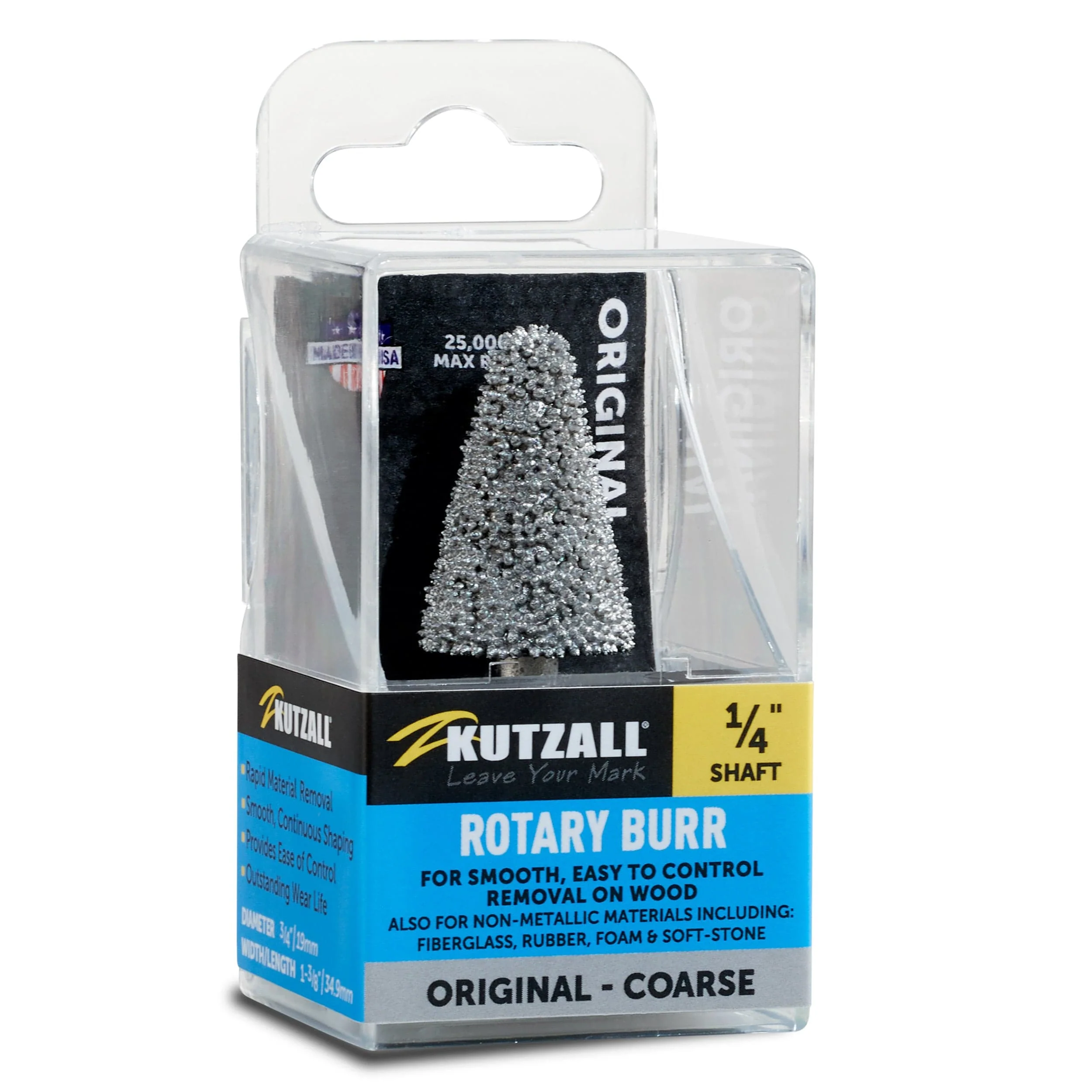 Original Taper Burr, 1/4" Shaft, Coarse (3/4" x 1-1/4") - Image 2