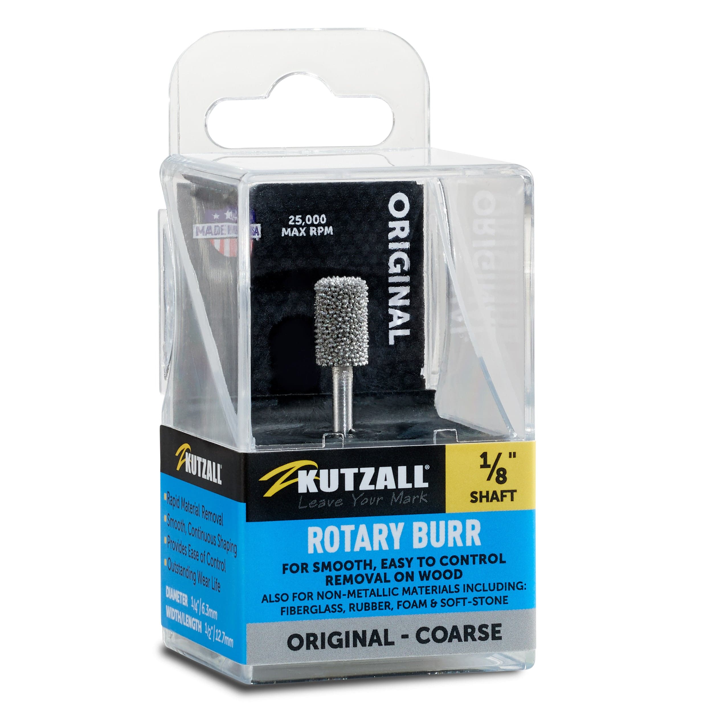Original Cylinder Burr, 1/8" Shaft, Coarse (1/4" x 1/2") - Image 2