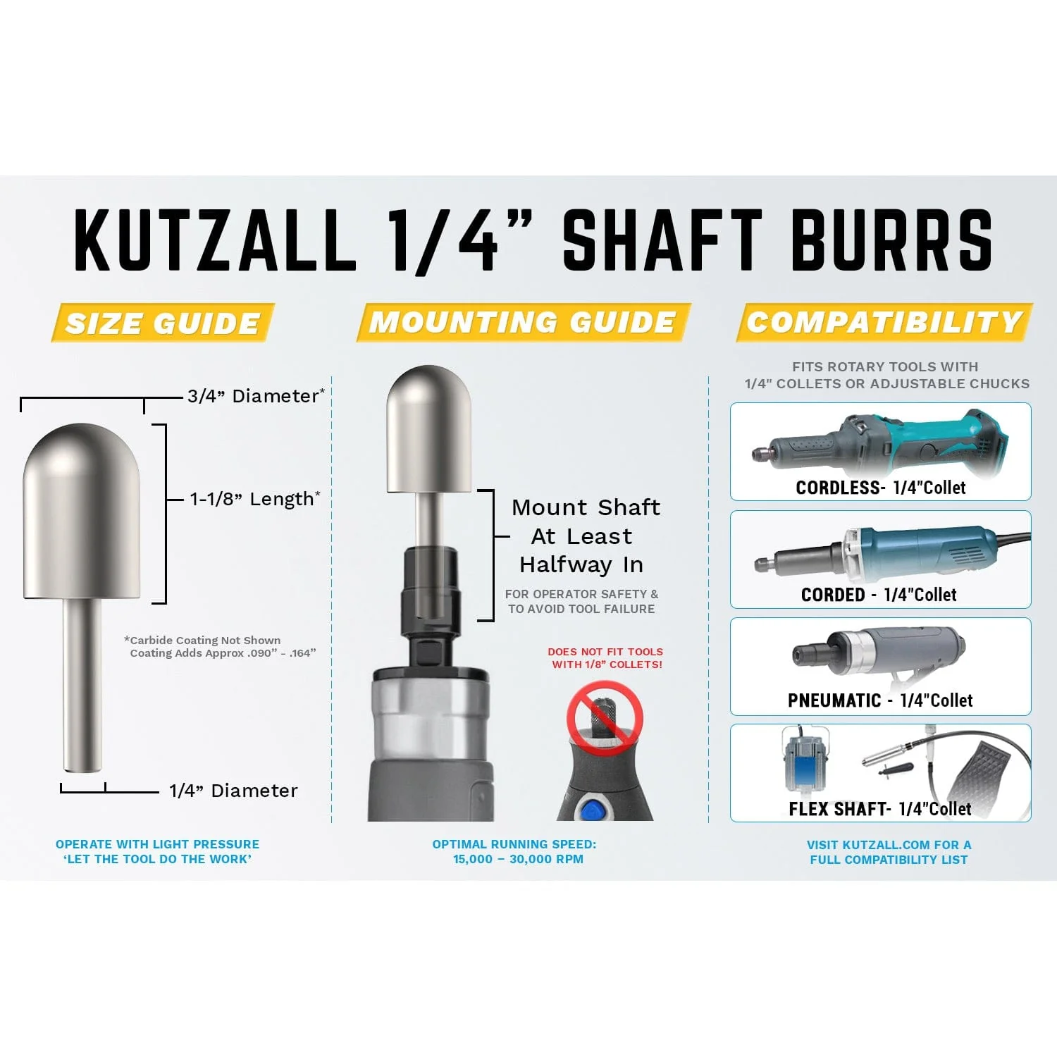 Extreme Ball Nose Burr, 1/4" Shaft, Very Coarse (3/4" x 1-1/8") - Image 3