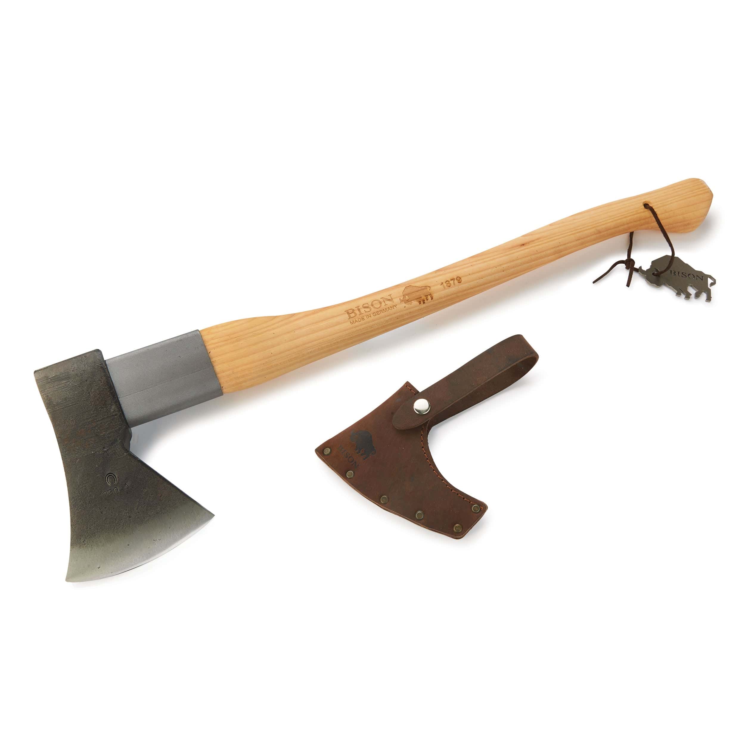 German Rhine Camping and Wilderness Axe with Leather Sheath - 27.5" Handle - Image 2