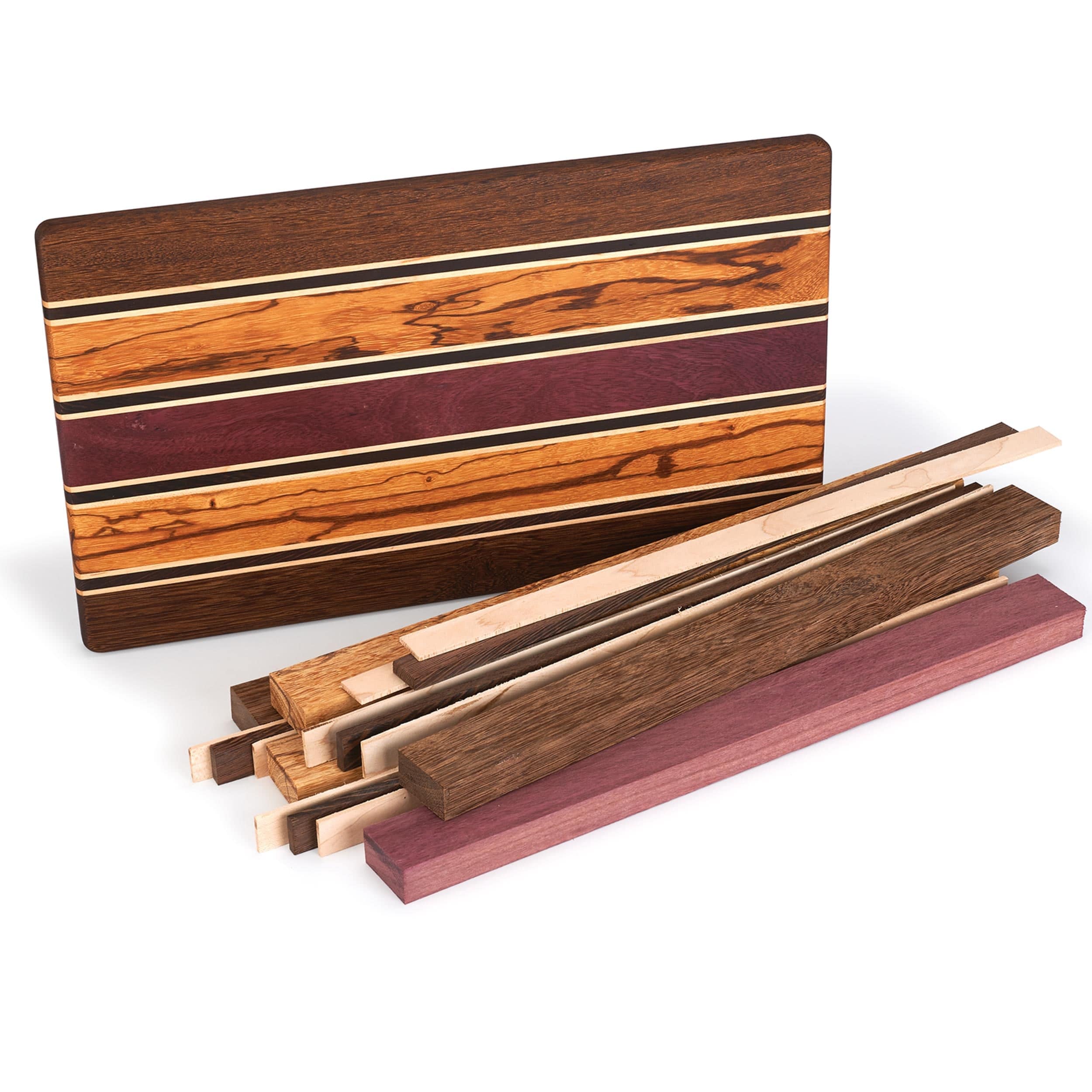 Exotic Cutting Board Kit – 3/4″ x 9-1/2″ x 16″ – Brownheart, Maple, Marblewood, Purpleheart & Wenge