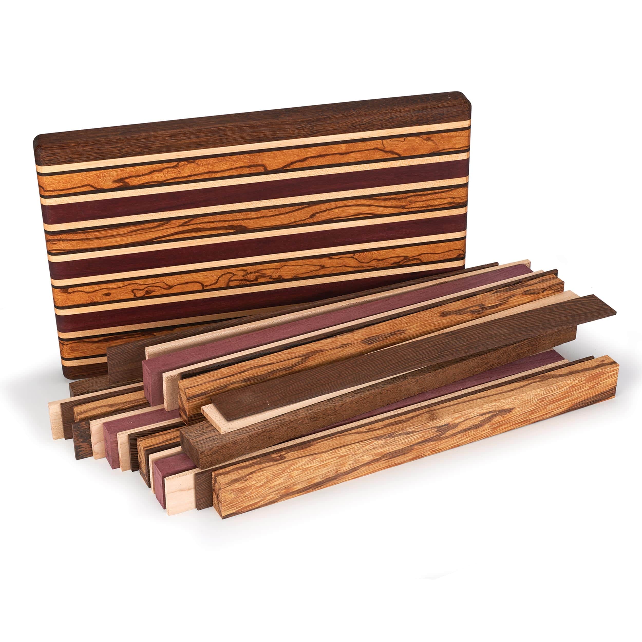 Exotic Cutting Board Kit – 1-1/2″ x 9-7/8″ x 16″ – Brownheart, Maple, Marblewood, Purpleheart & Wenge
